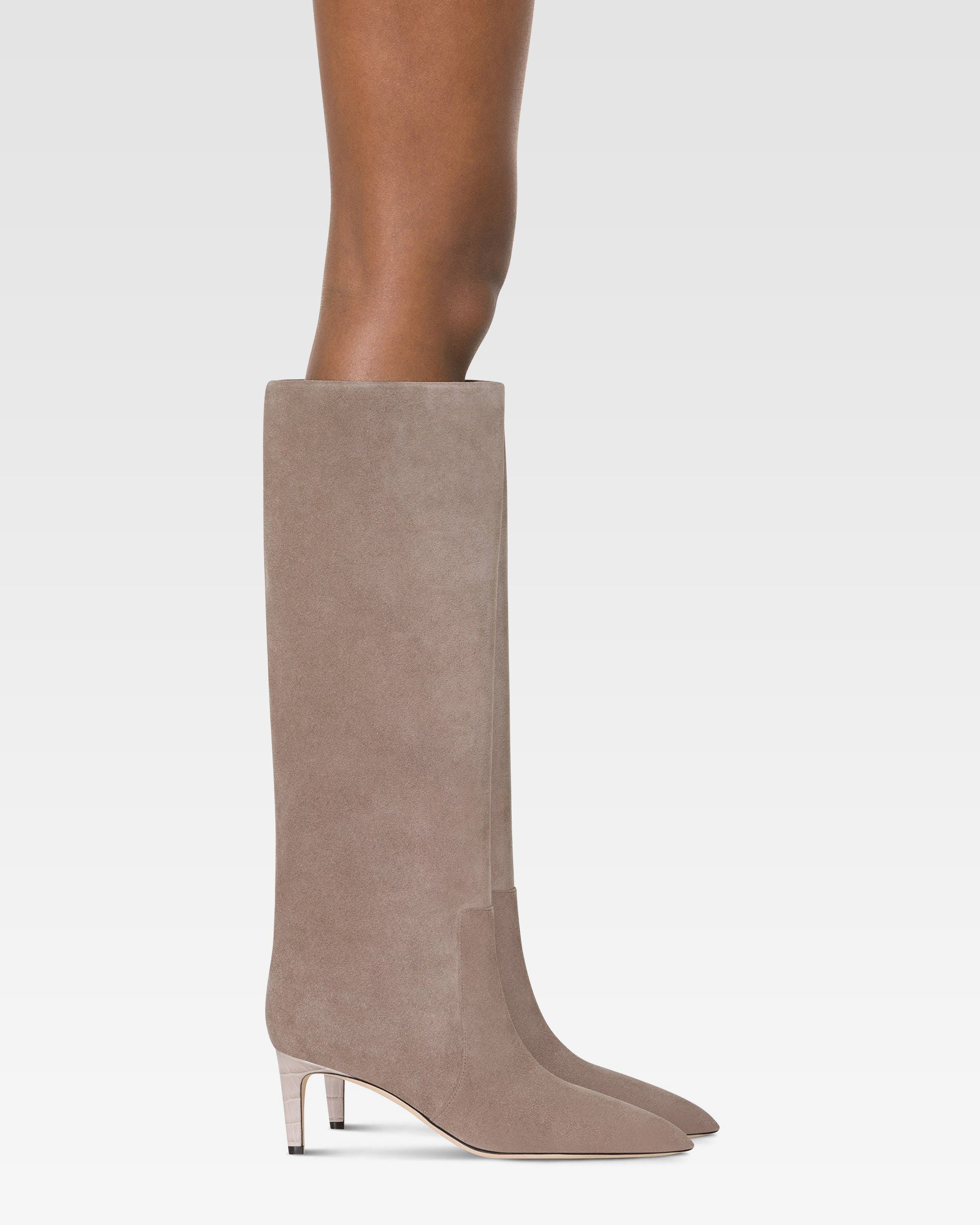 Boots in taupe calf suede leather