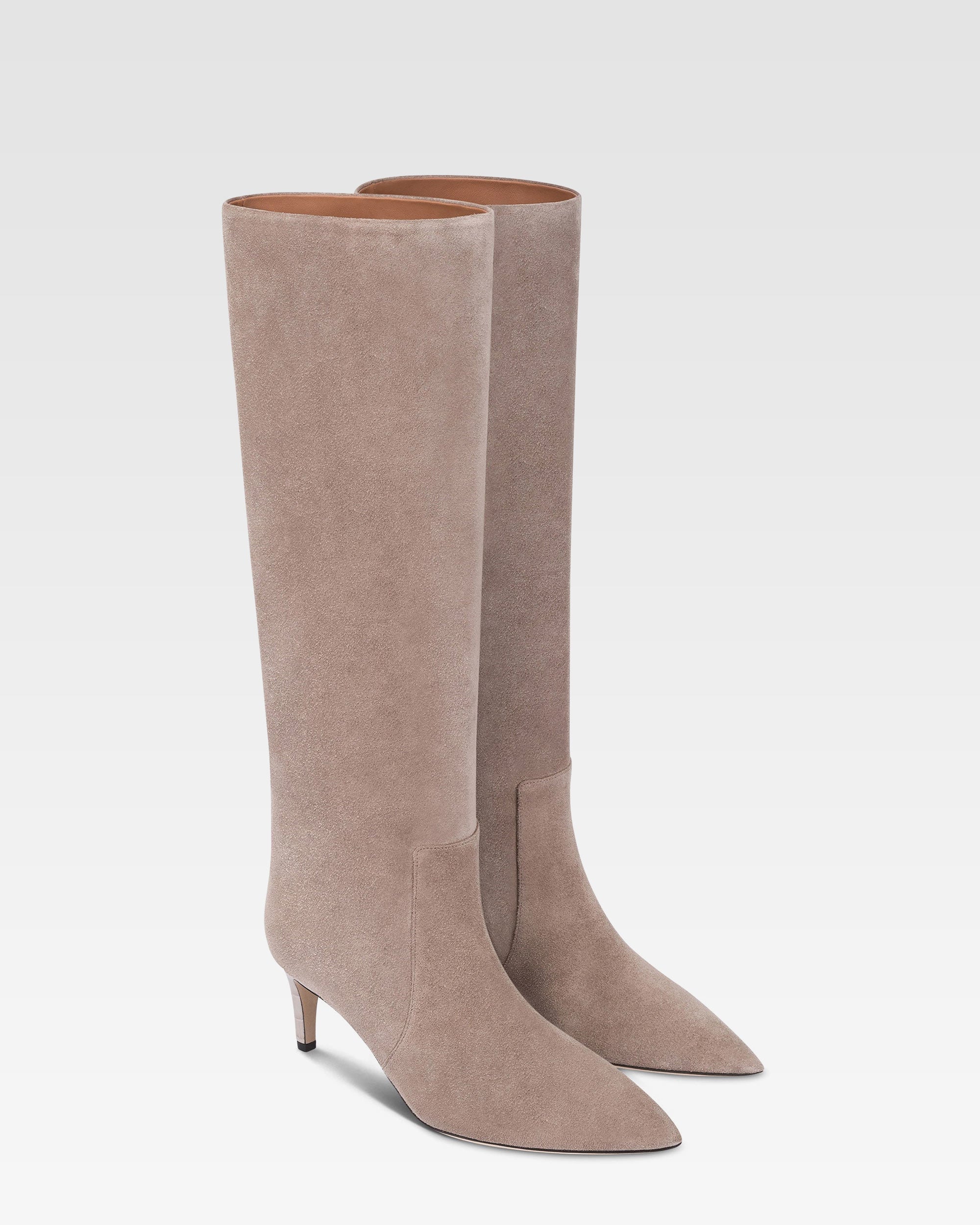Boots in taupe calf suede leather