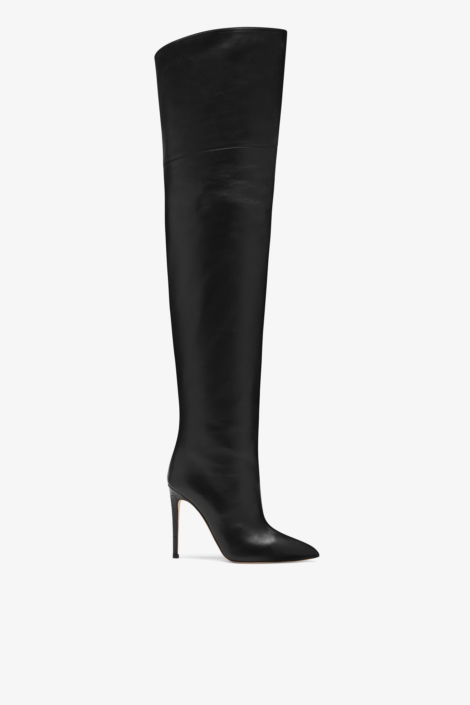 Bottes au-dessus du genou en cuir nappa noir `a talon aiguille