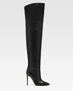 Black nappa leather stiletto over the knee boots