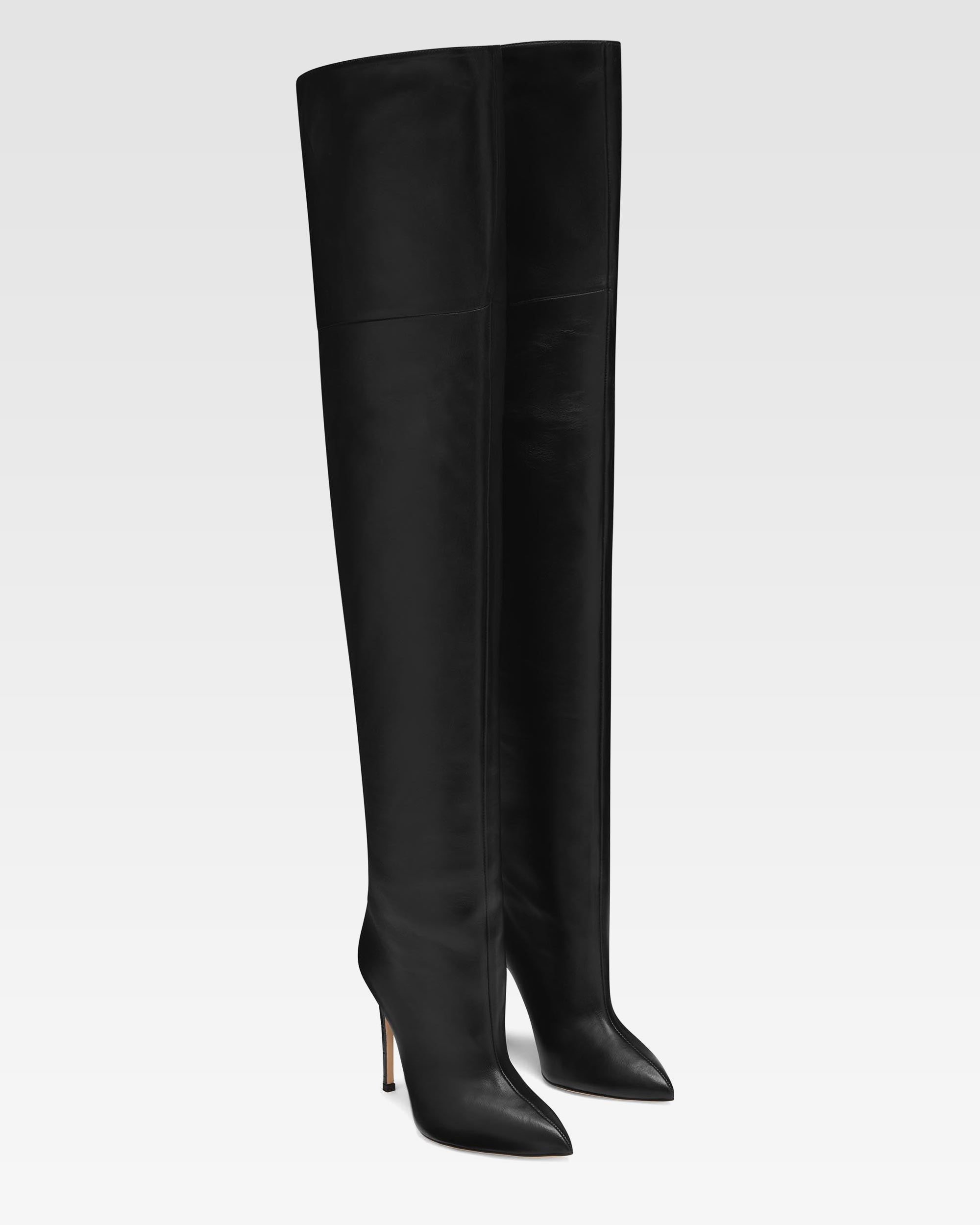 Black nappa leather stiletto over the knee boots