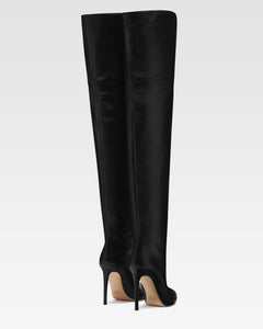 Black nappa leather stiletto over the knee boots