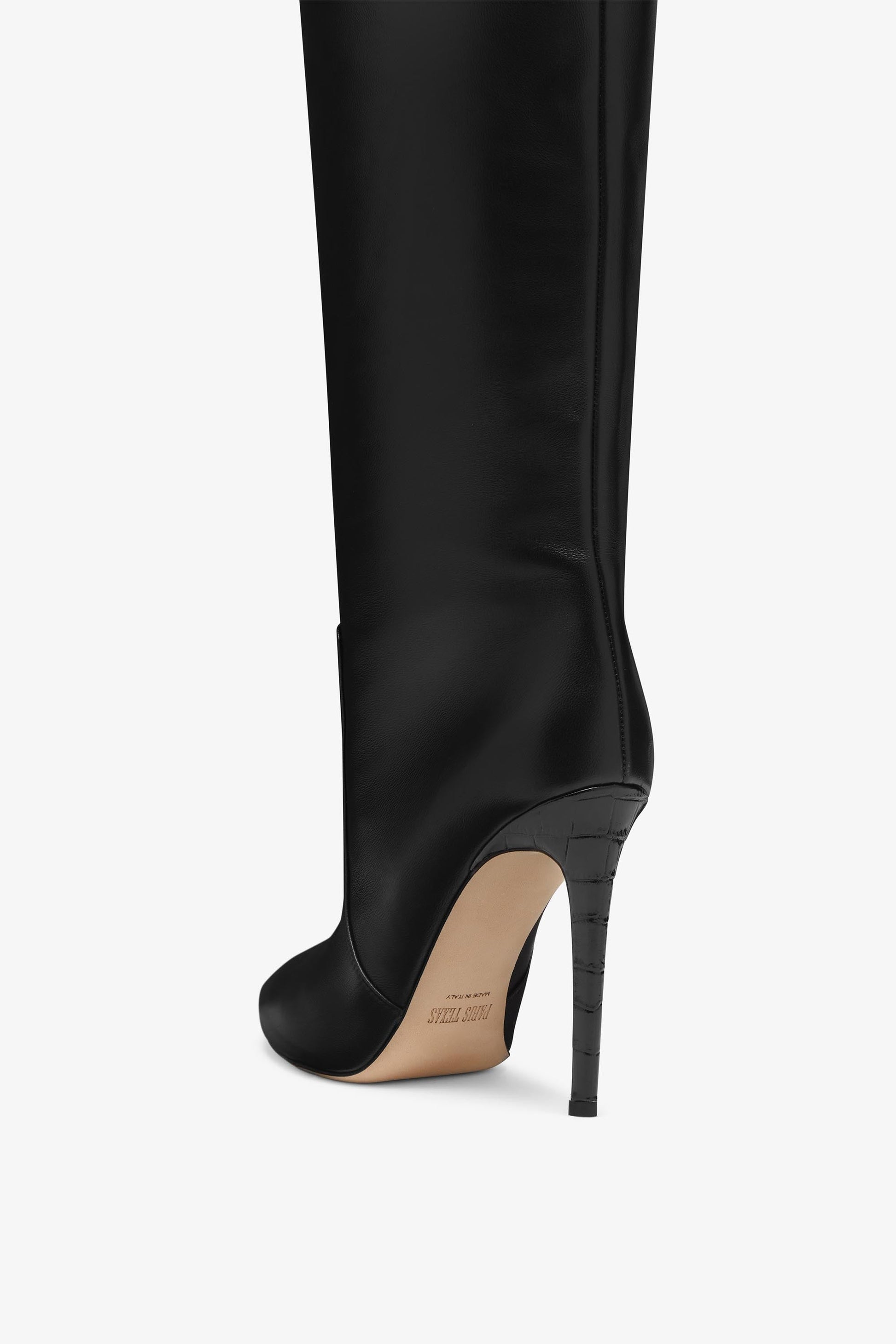 Overknee-Stiletto-Stiefel aus schwarzem Nappaleder