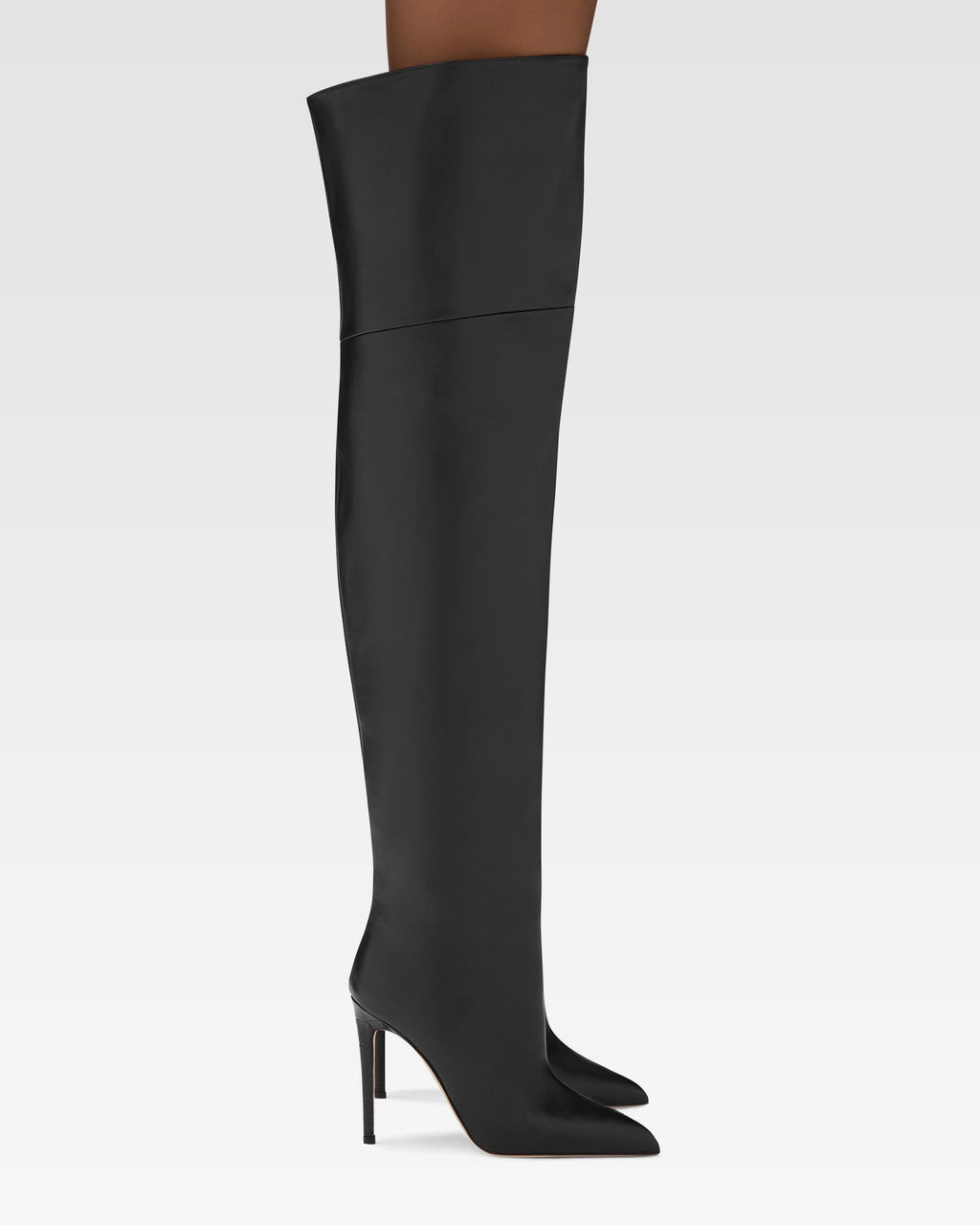Black nappa leather stiletto over the knee boots