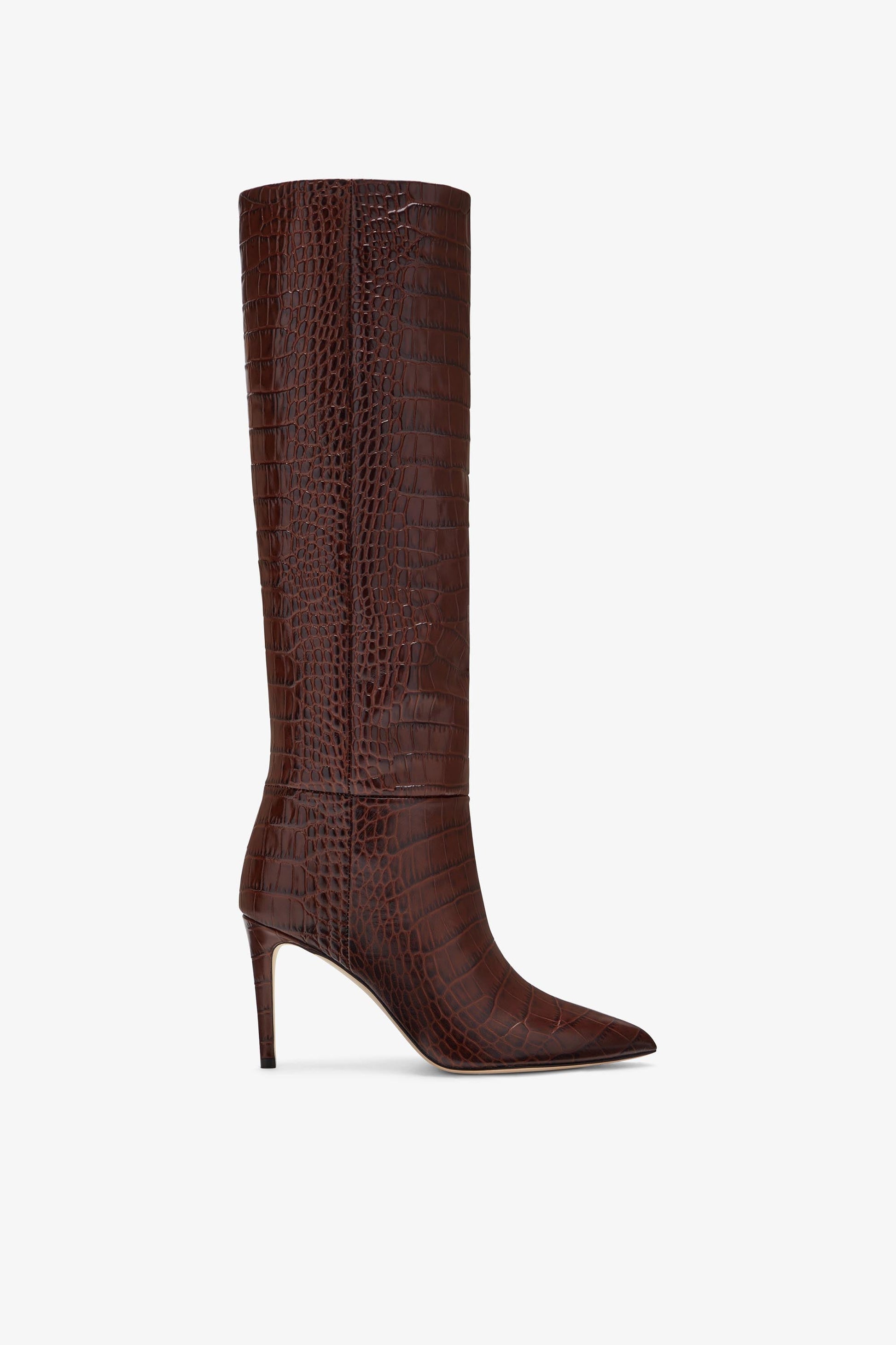 Bottes `a talon 85 en cuir effet croco marron chocolat