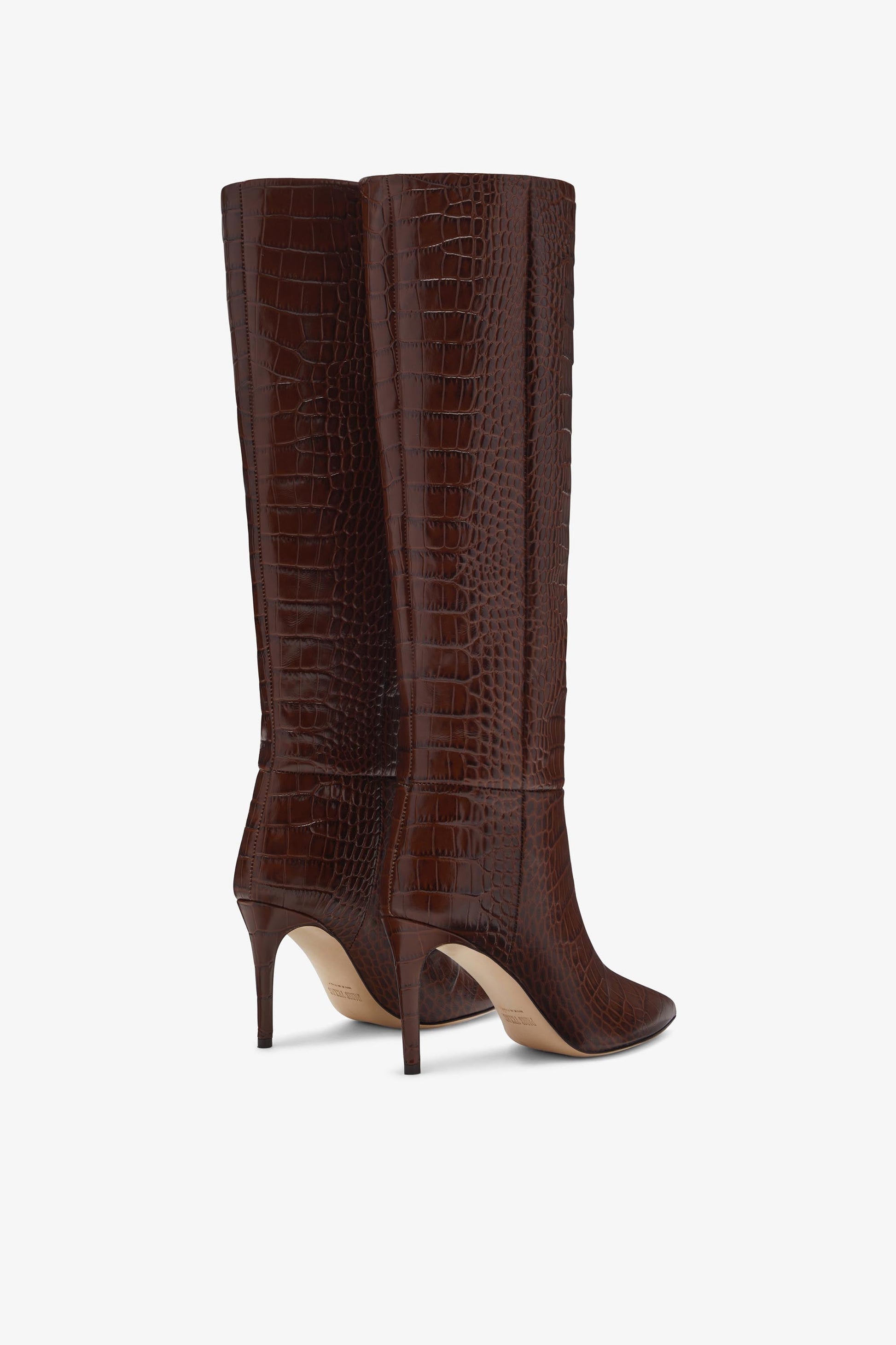 Bottes `a talon 85 en cuir effet croco marron chocolat