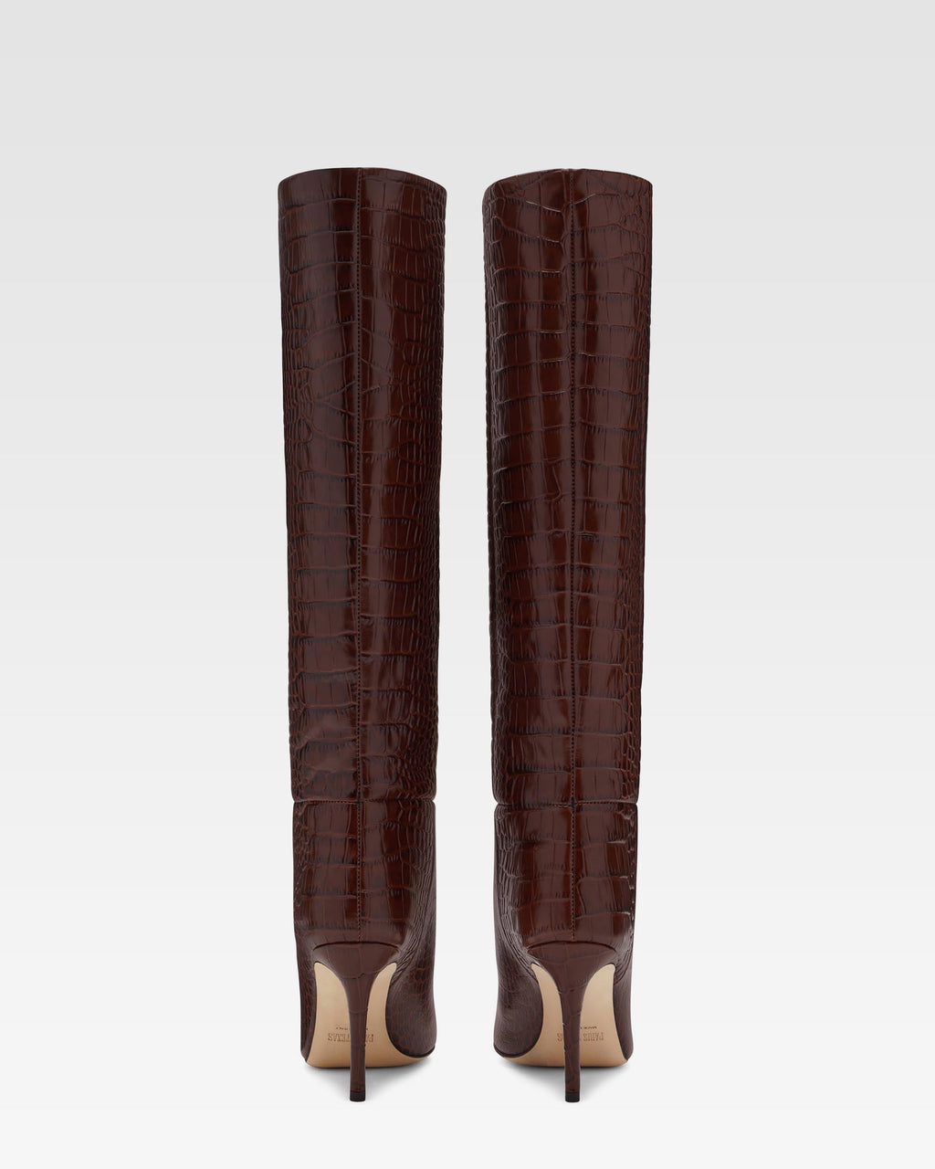 Chocolate brown croc-effect leather heel 85 boots