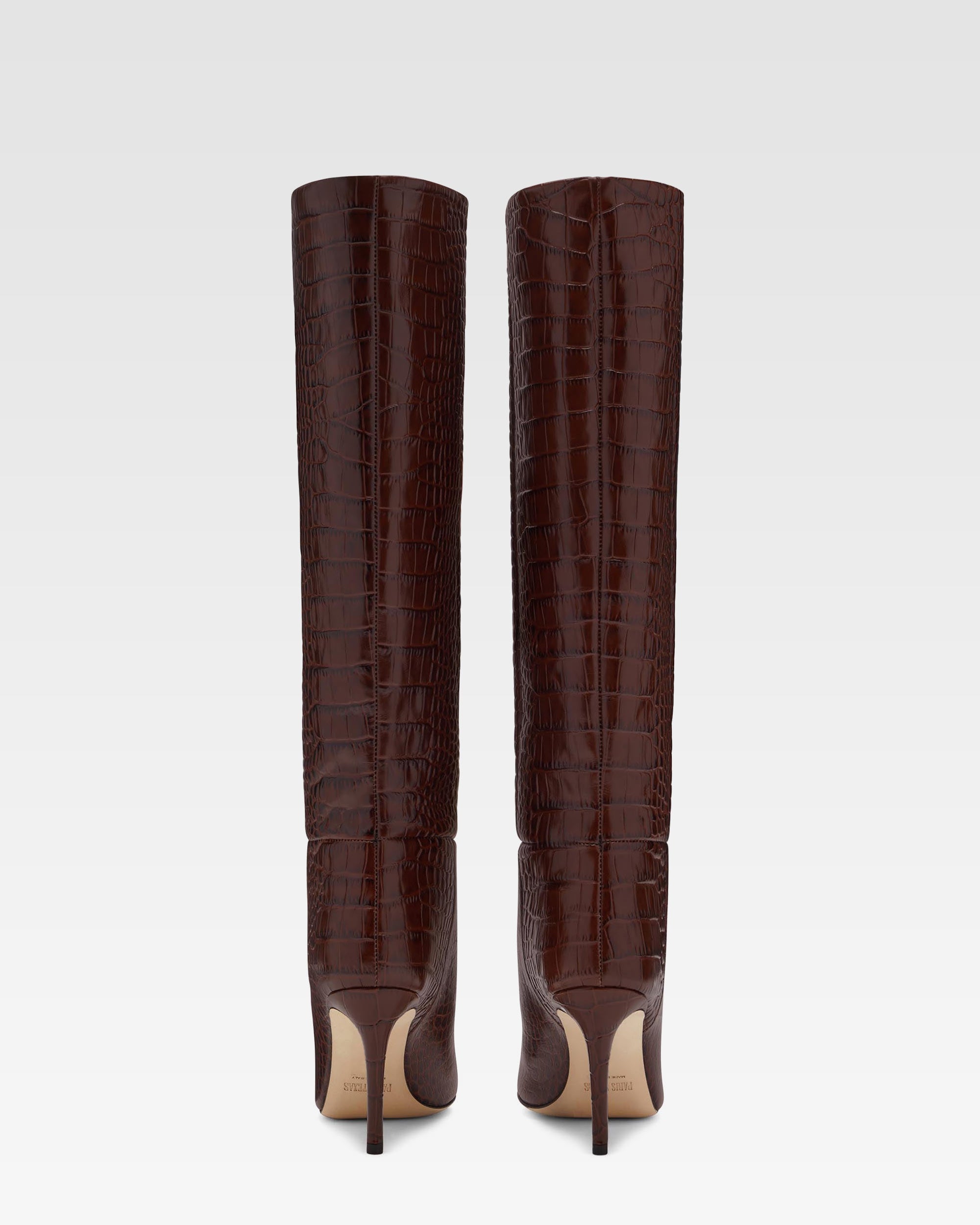 Chocolate brown croc-effect leather heel 85 boots