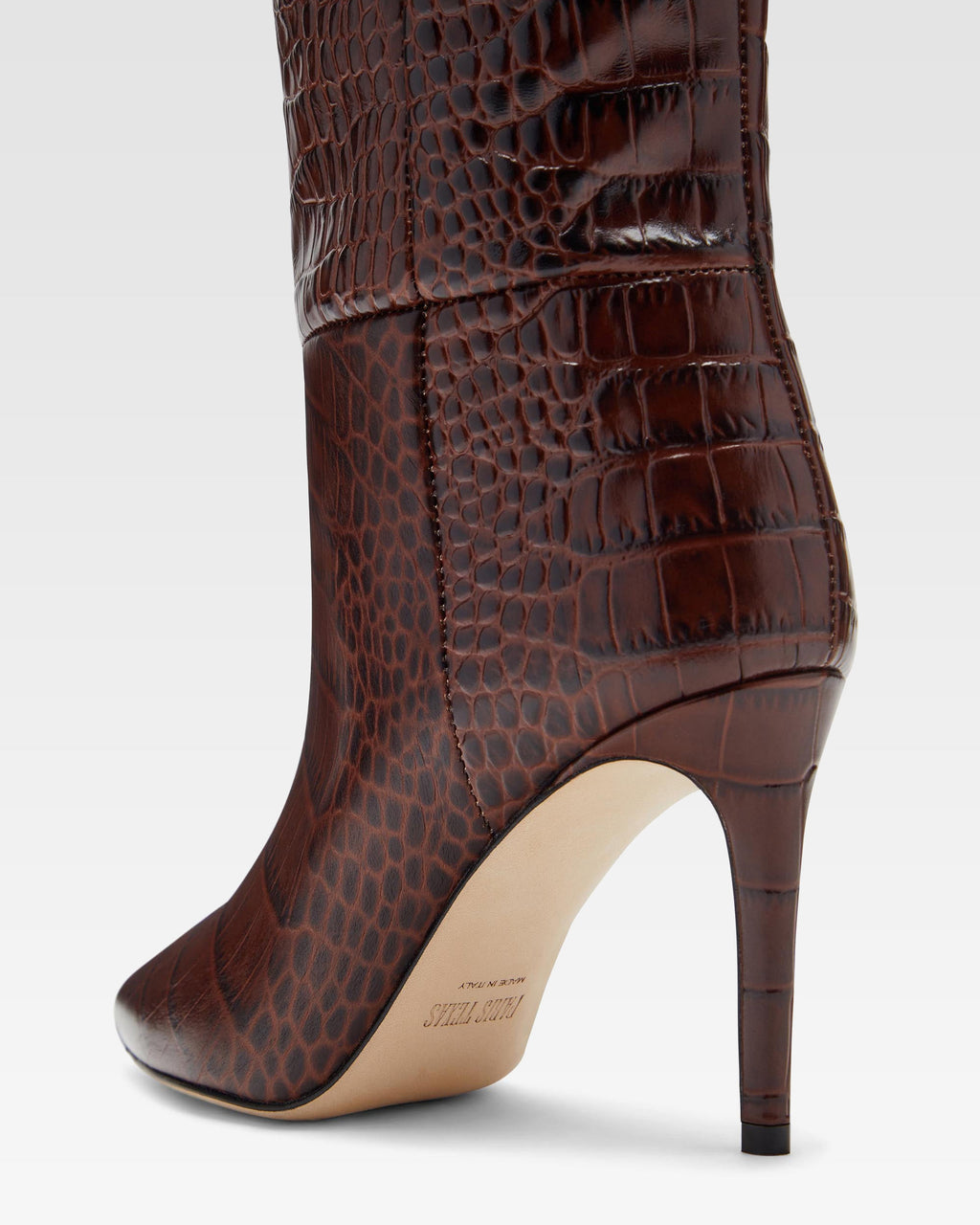Chocolate brown croc-effect leather heel 85 boots