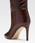 Chocolate brown croc-effect leather heel 85 boots