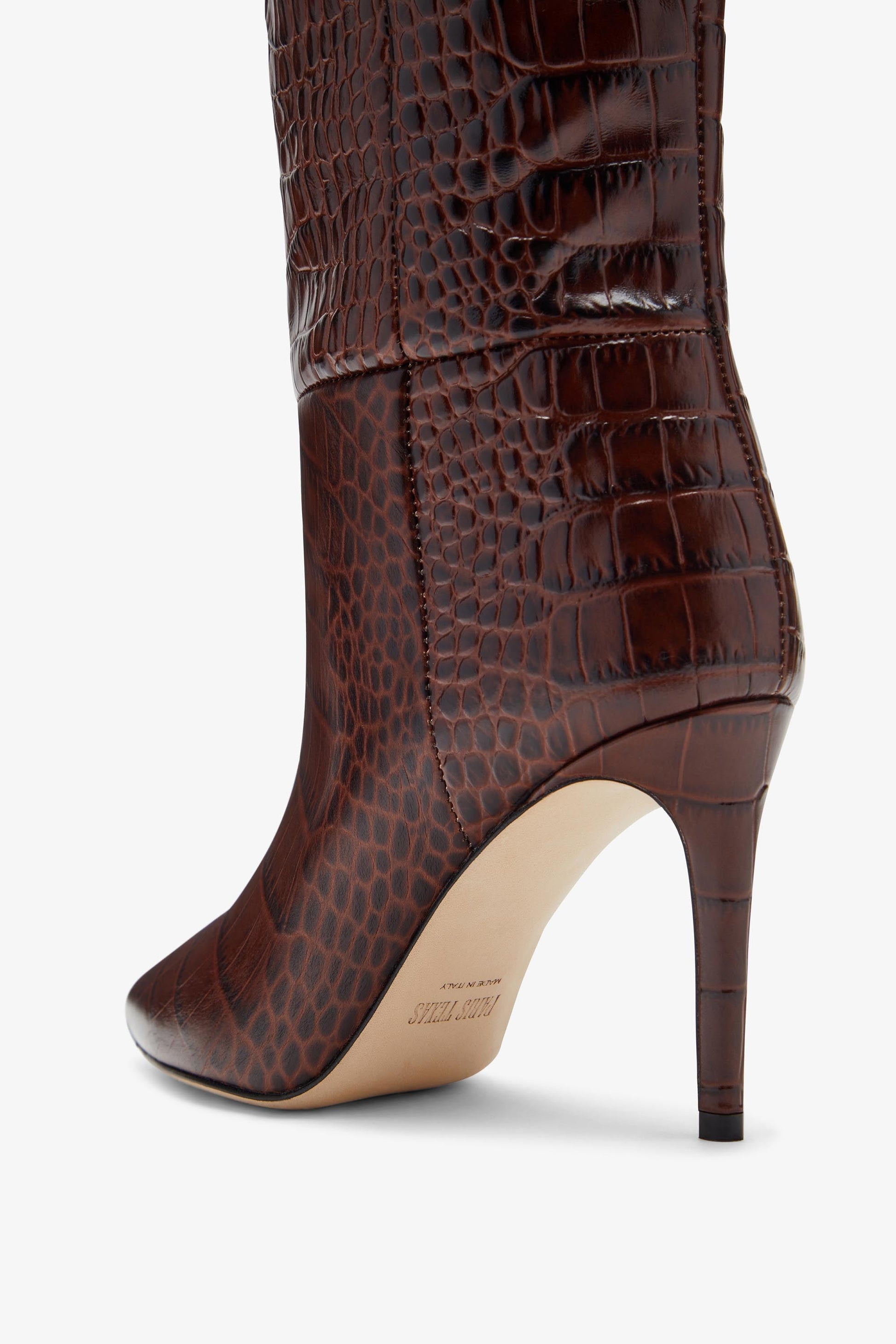 Bottes `a talon 85 en cuir effet croco marron chocolat