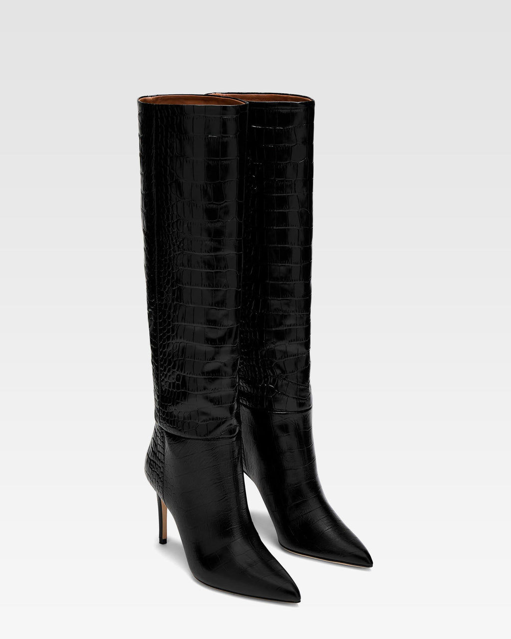 Black croc-effect leather heel 85 boots