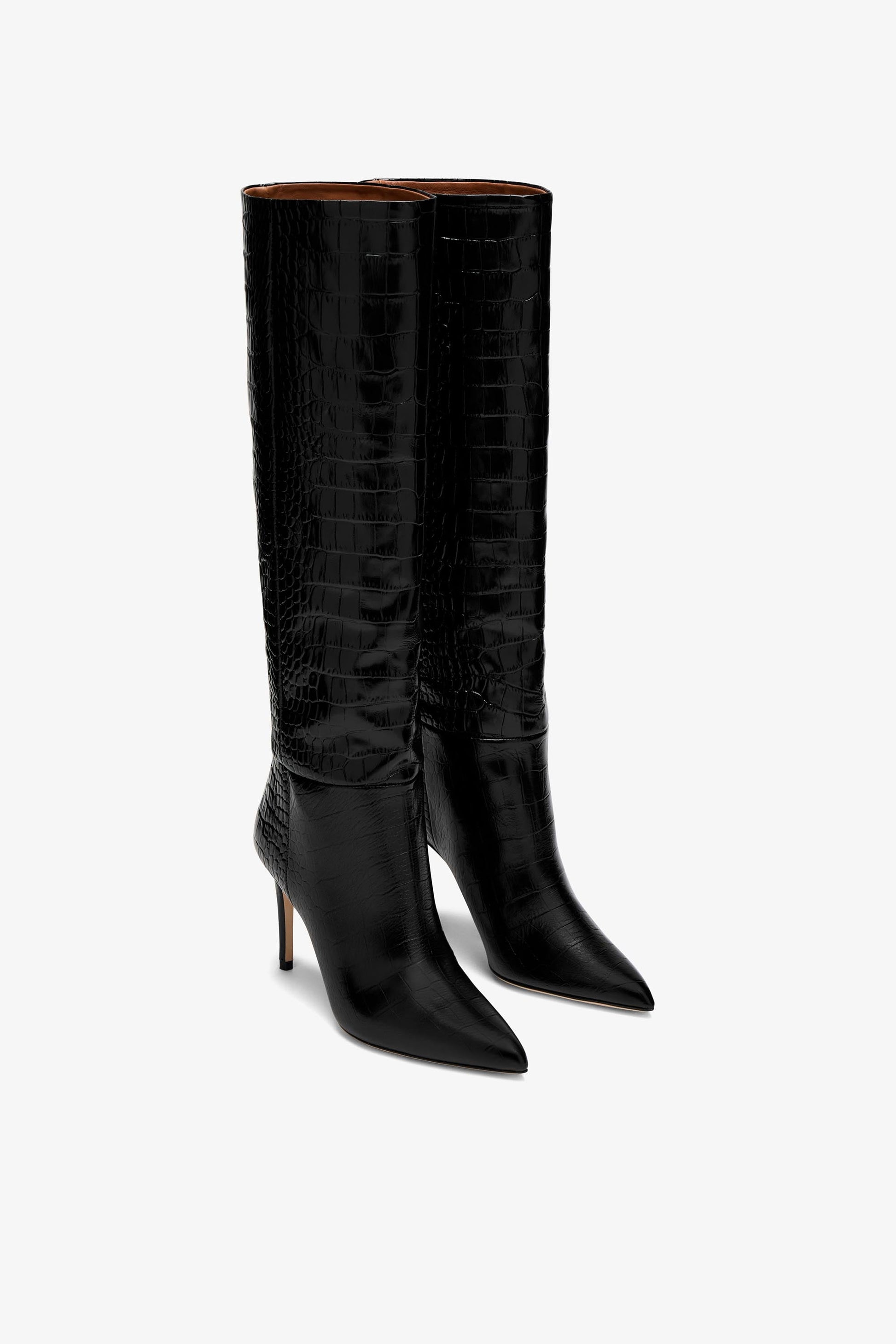 Black croc-effect leather heel 85 boots