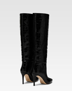 Black croc-effect leather heel 85 boots