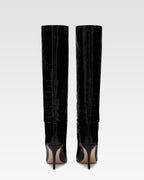 Black croc-effect leather heel 85 boots