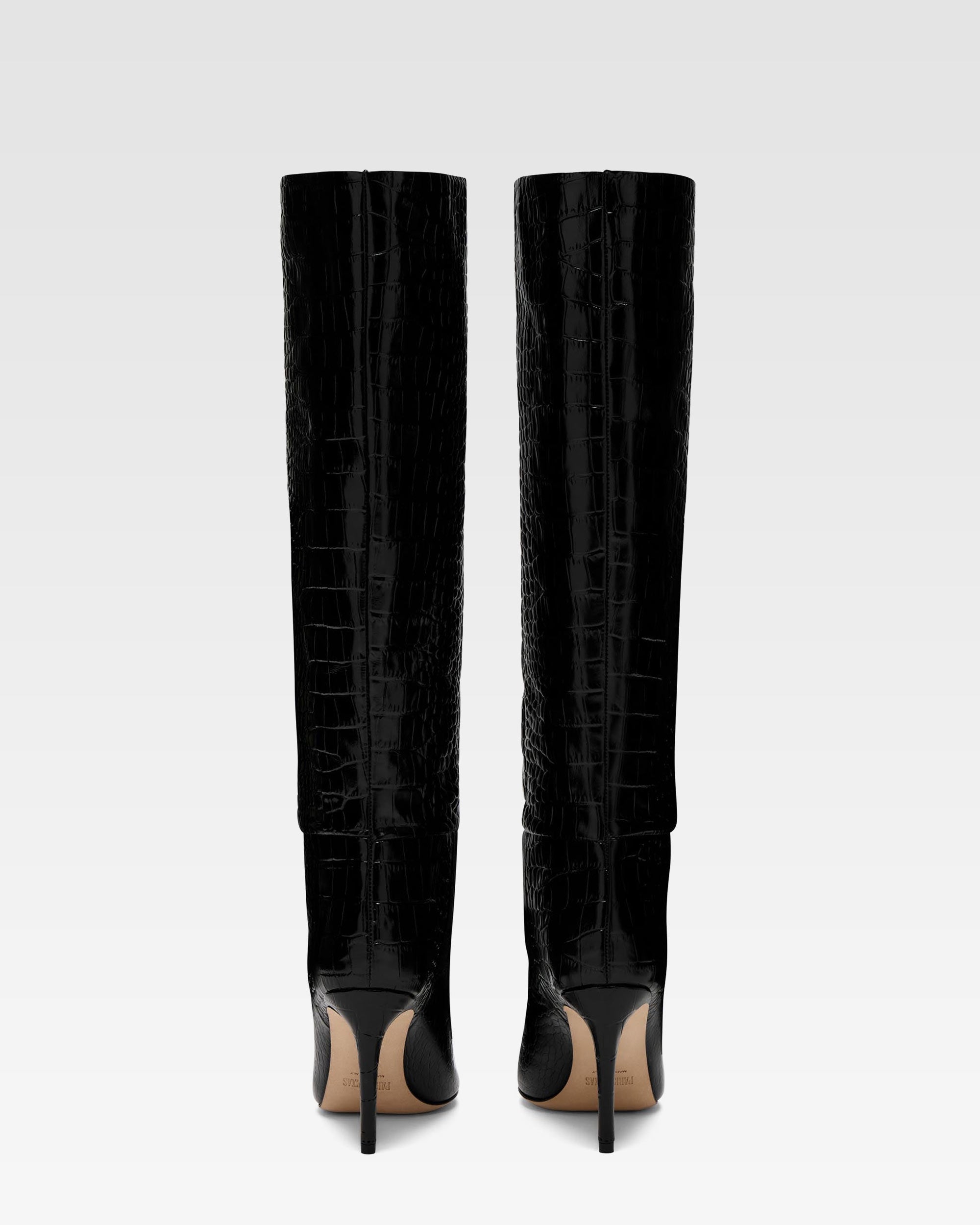 Black croc-effect leather heel 85 boots