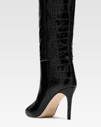 Black croc-effect leather heel 85 boots