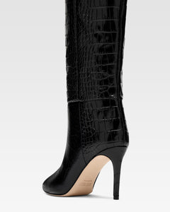 Black croc-effect leather heel 85 boots