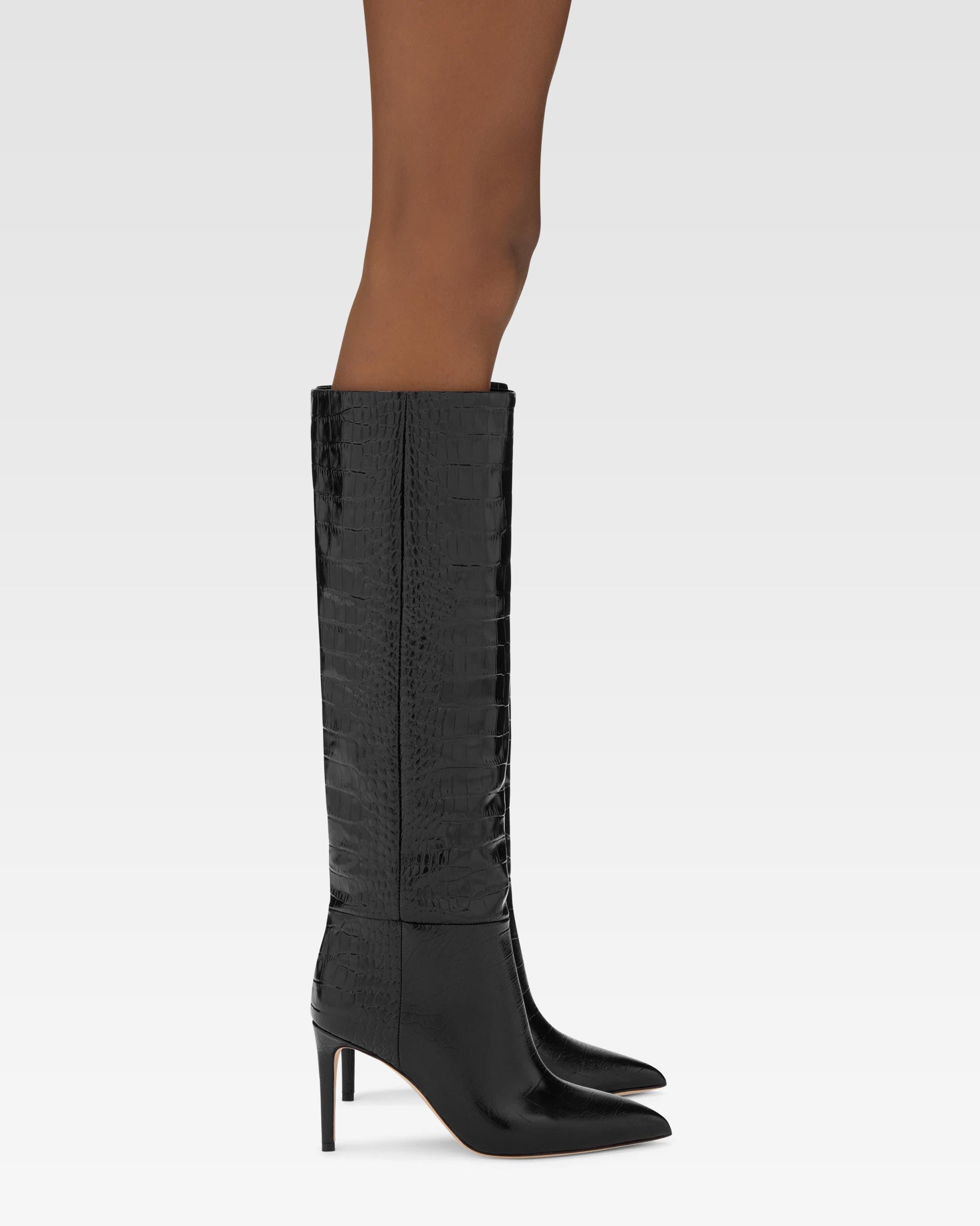 Black croc-effect leather heel 85 boots