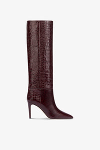 Bottes pointues en cuir souple rouge et noir gaufre croco