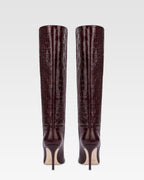 Stivali altezza ginocchio a punta in morbida pelle effetto coccodrillo rouge noir