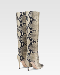 STIVALI IN PELLE CON STAMPA PITONE NATURALE