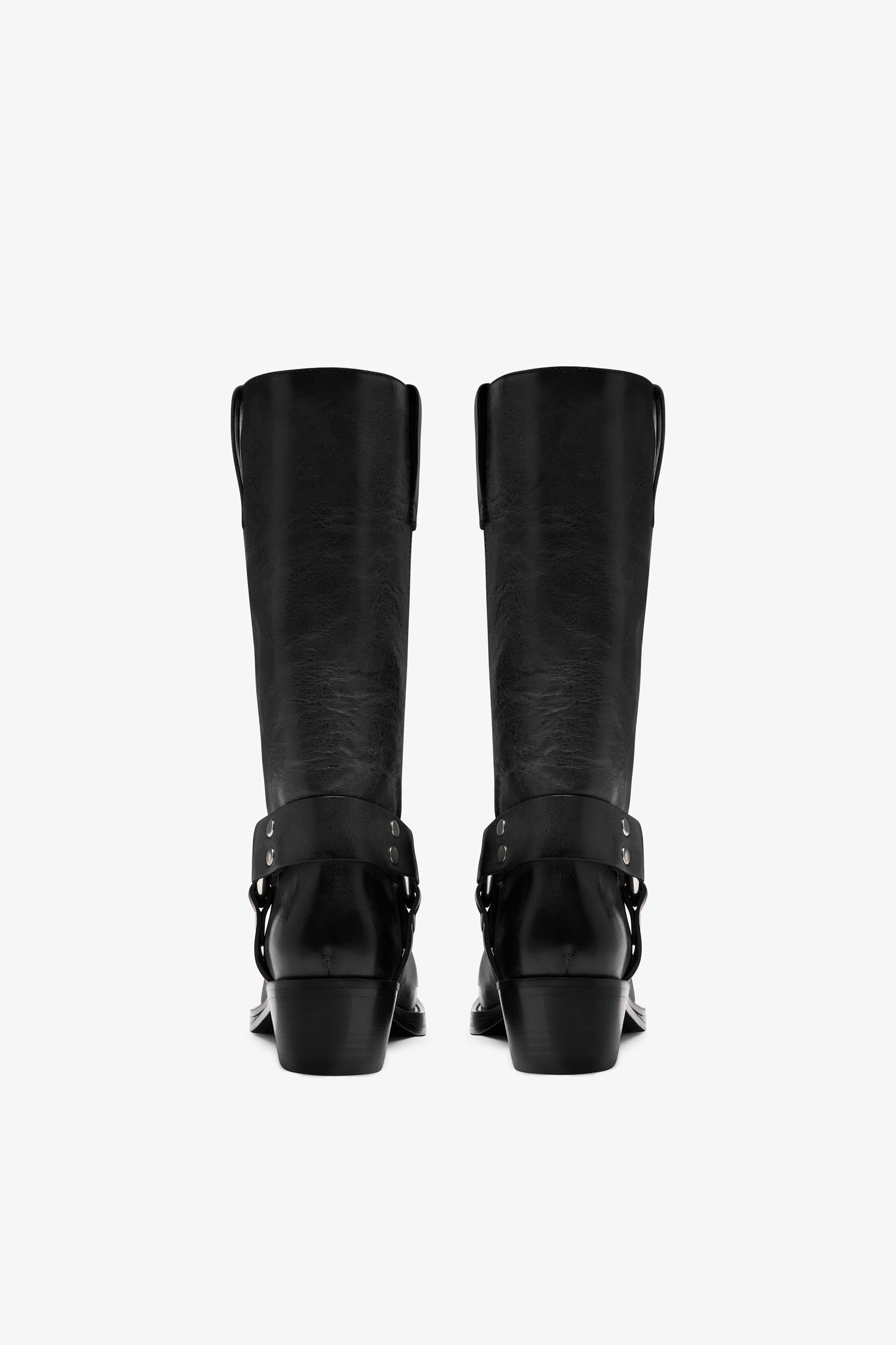 Black nappa leather boots with smoky nuances