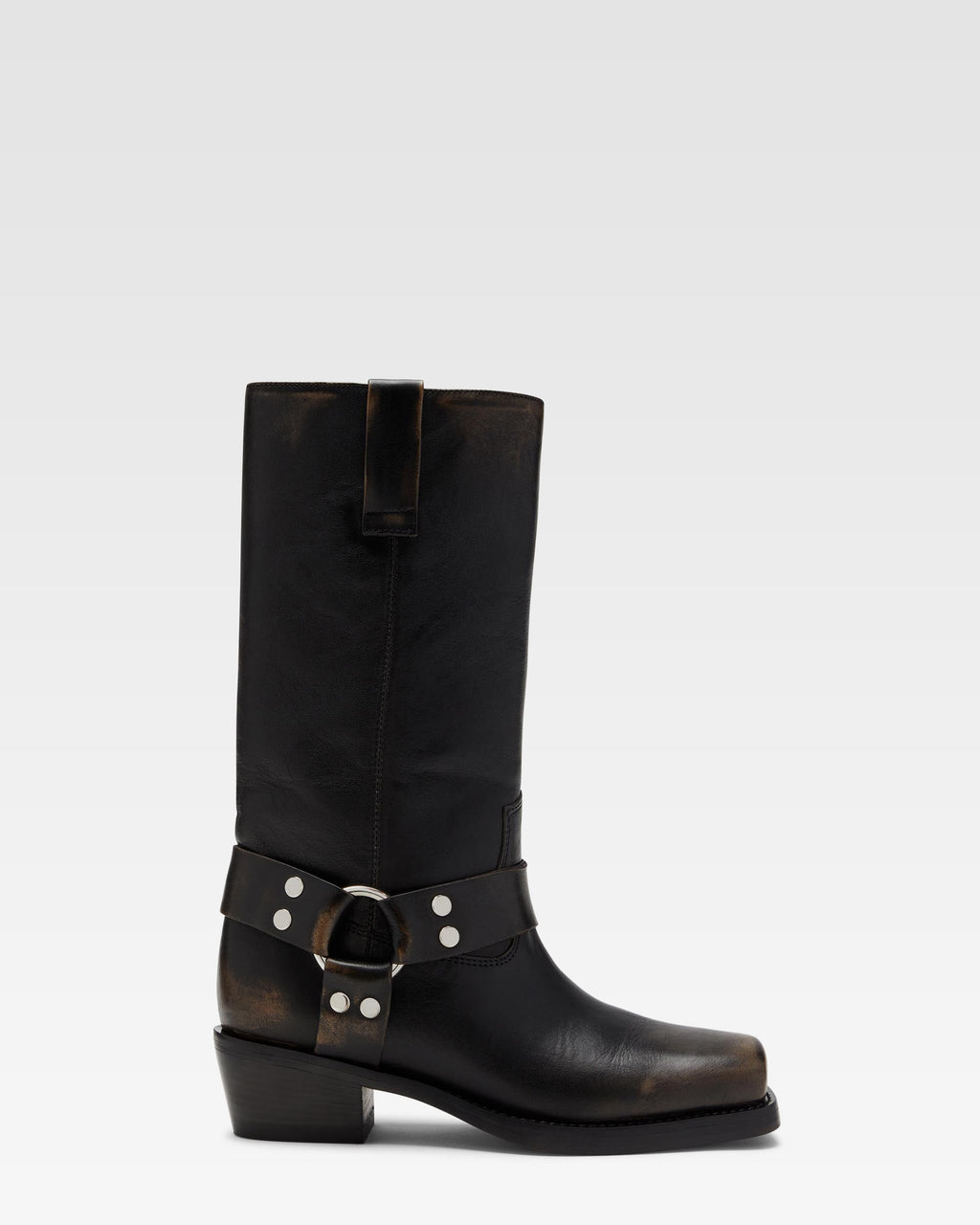 Bottes en cuir bross'e noir