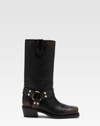 Bottes en cuir bross'e noir