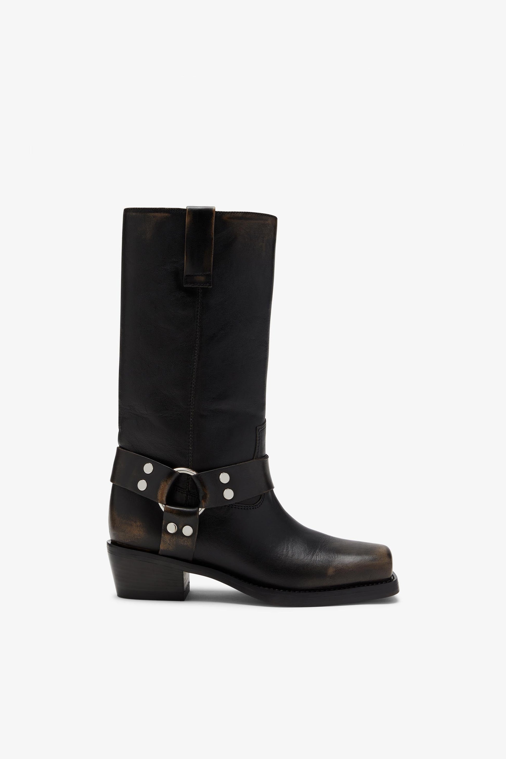 Bottes en cuir bross'e noir