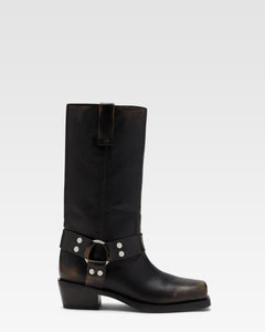 Bottes en cuir bross'e noir