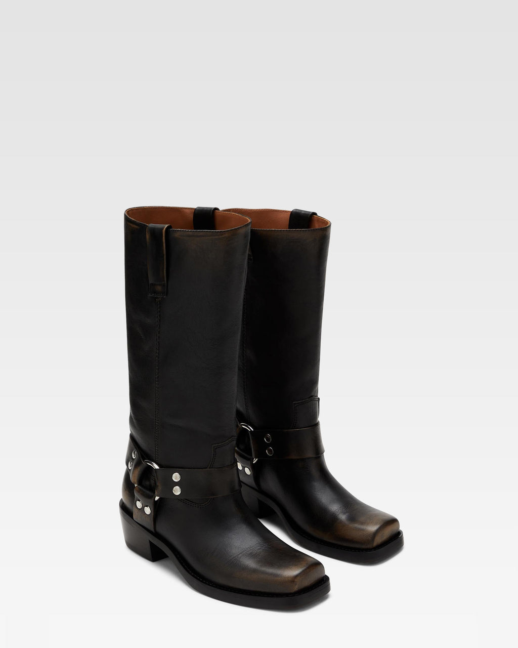 Bottes en cuir bross'e noir