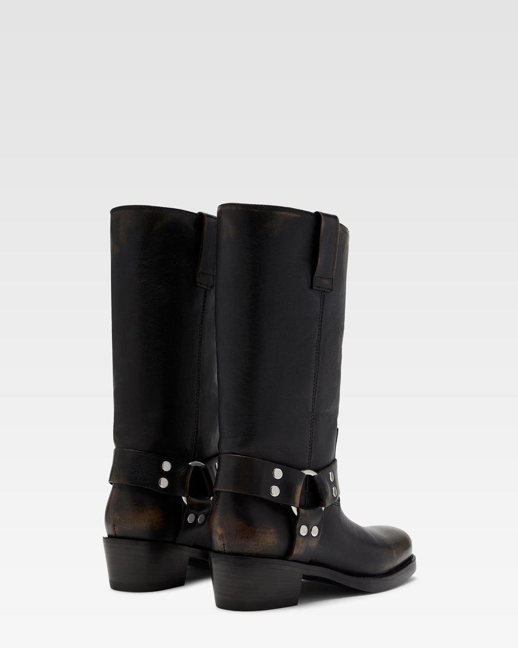 Bottes en cuir bross'e noir