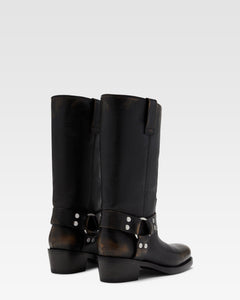 Bottes en cuir bross'e noir