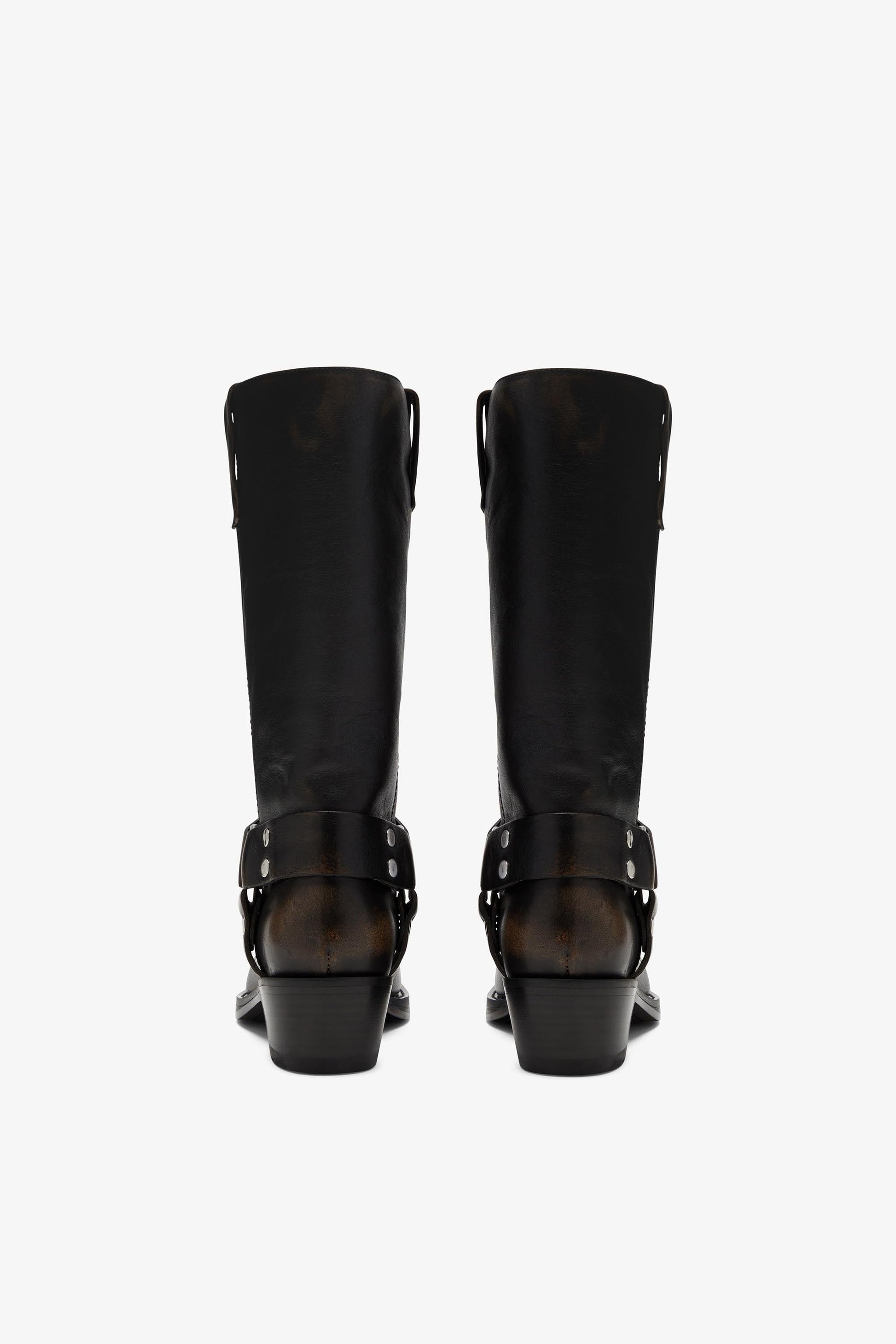 Bottes en cuir bross'e noir