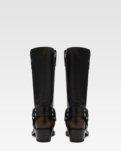 Bottes en cuir bross'e noir