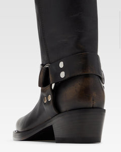Bottes en cuir bross'e noir