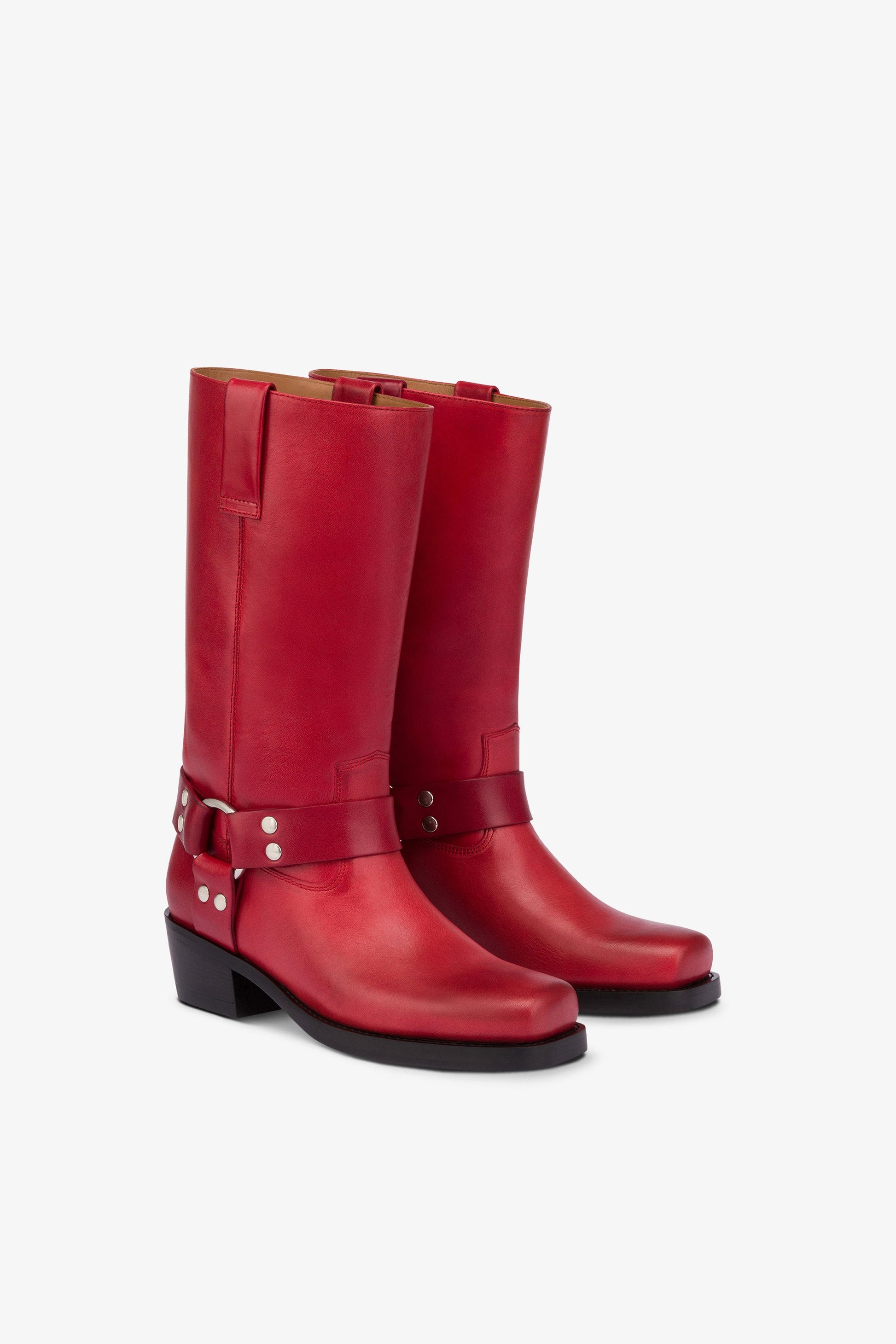 Bottes a bout carre en cuir fiesta lisse