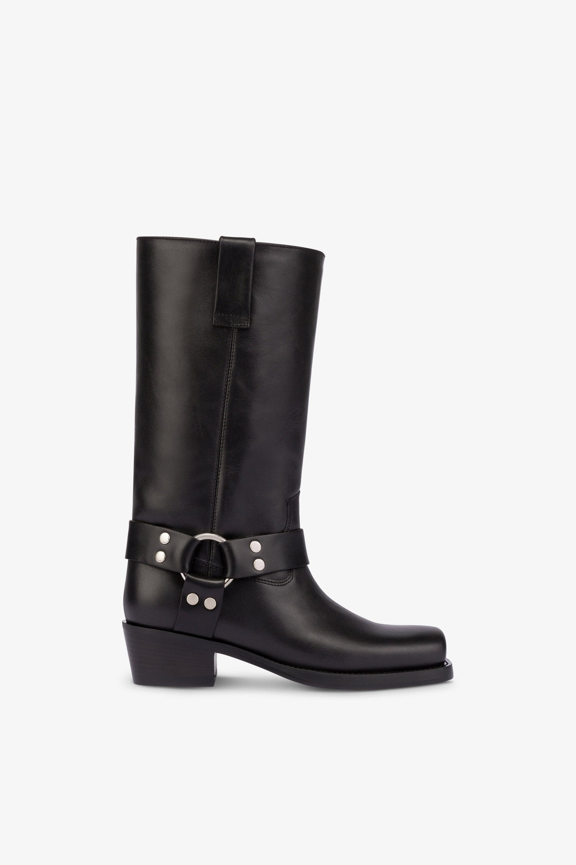 Bottes a bout carre en cuir lisse noir