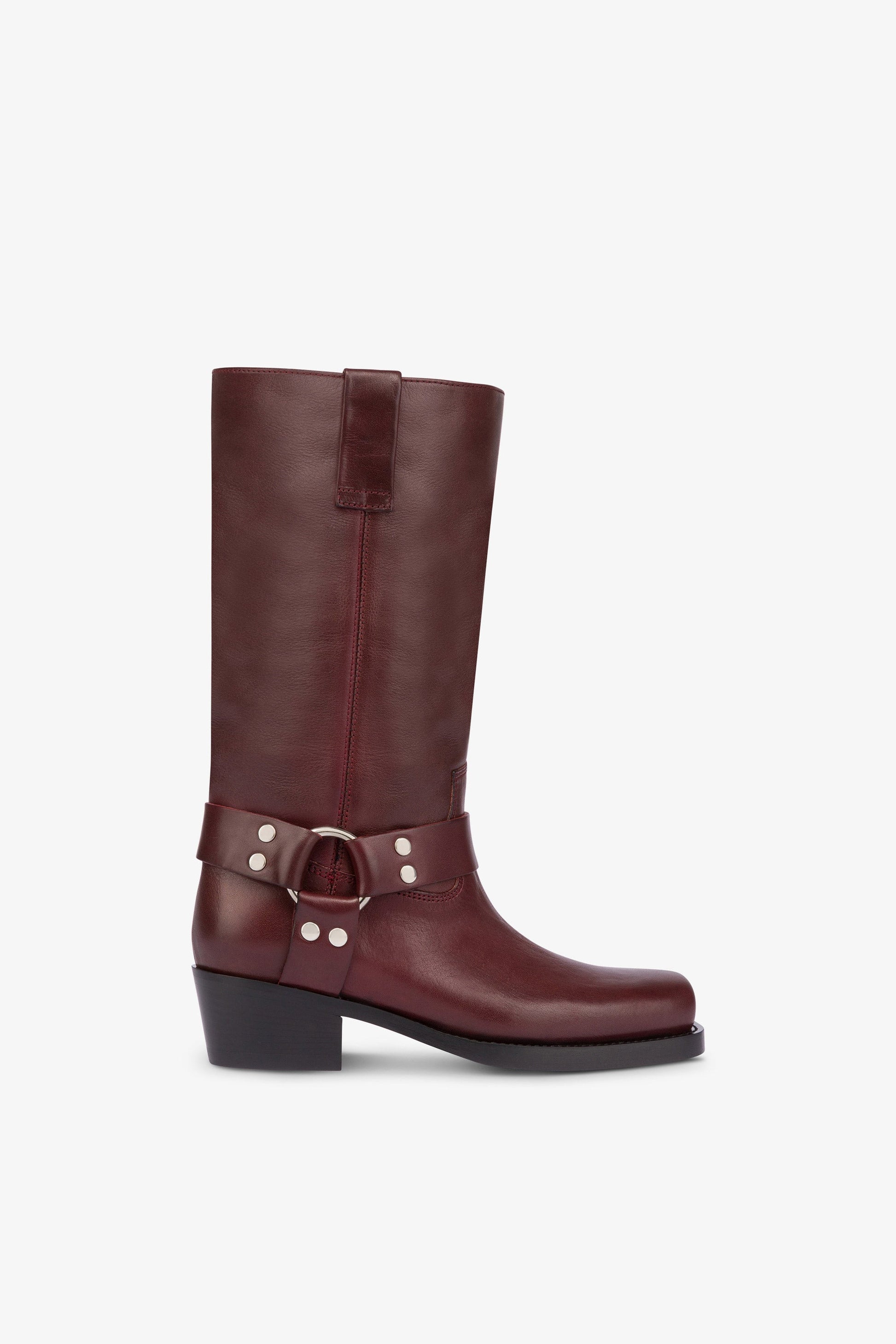 Bottes a bout carre en cuir lisse couleur prune