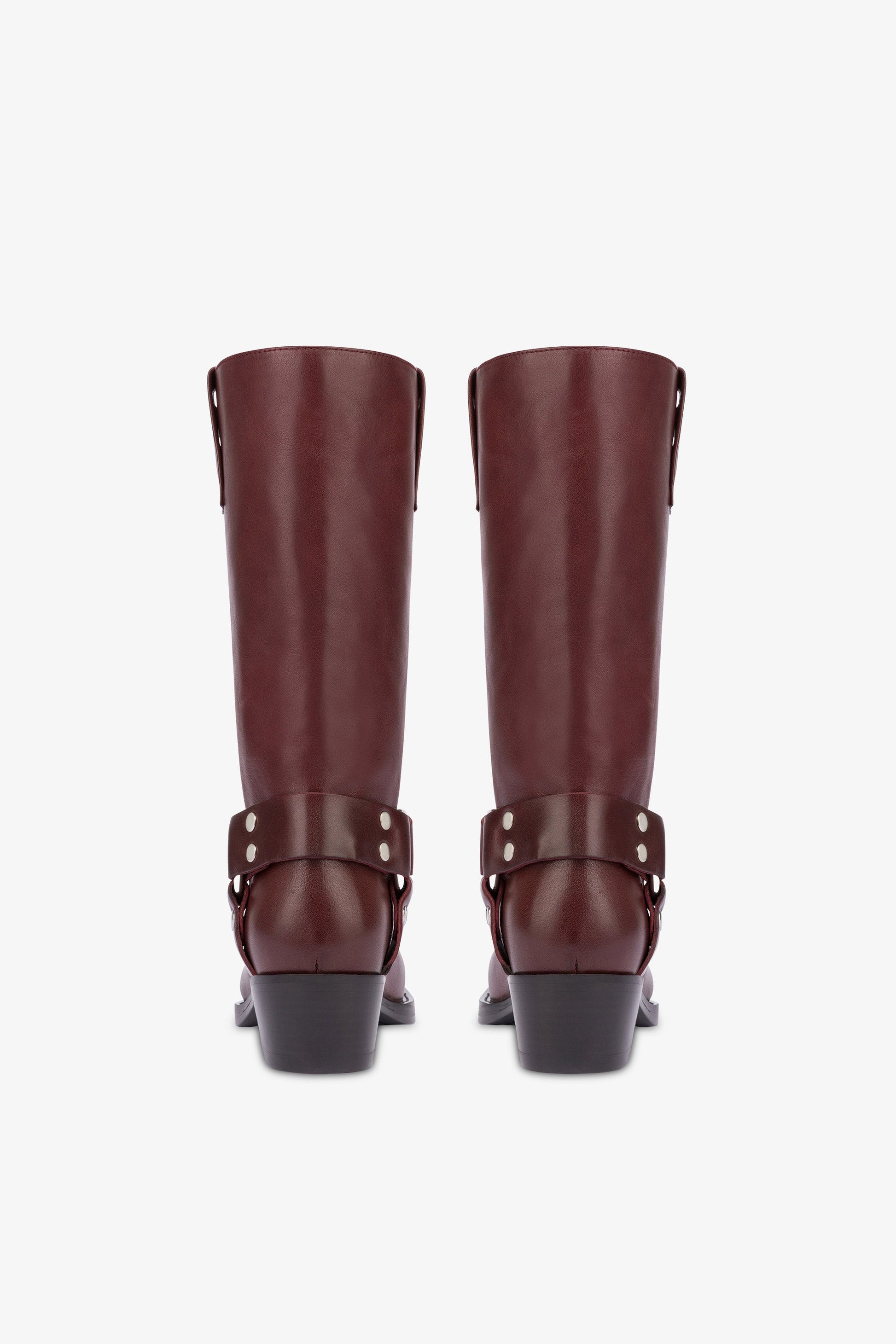 Bottes a bout carre en cuir lisse couleur prune