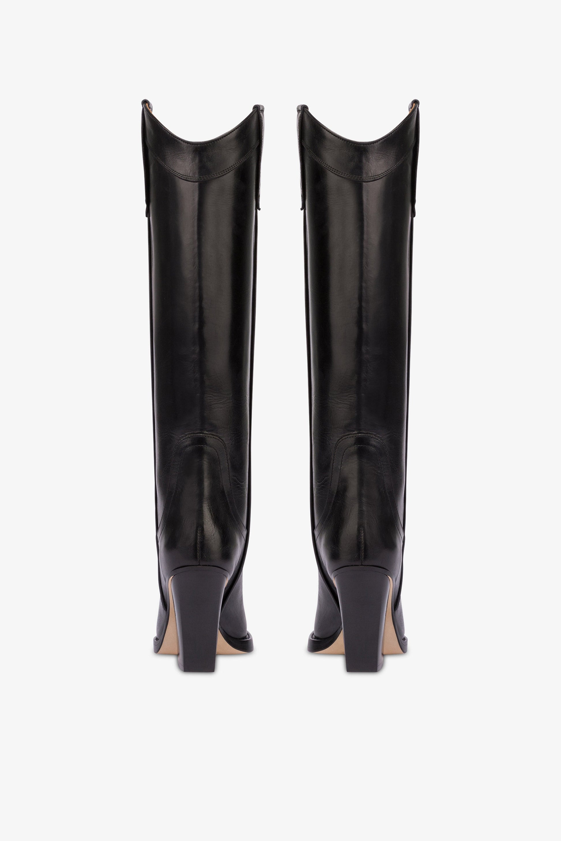 Bottes pointues a hauteur du genou en cuir vintage noir brillant