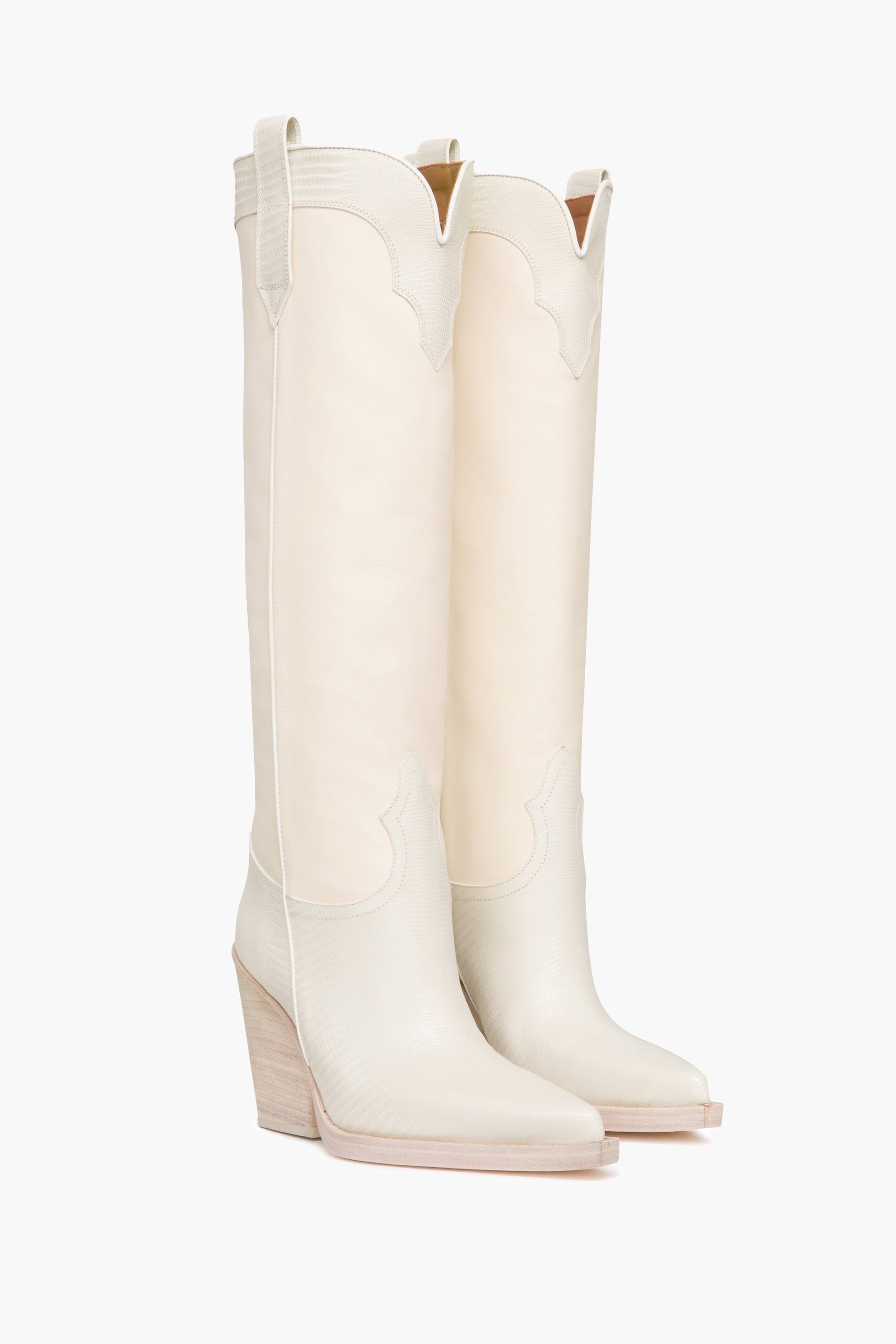 Bottes en cuir blanc effet l'ezard - Avant