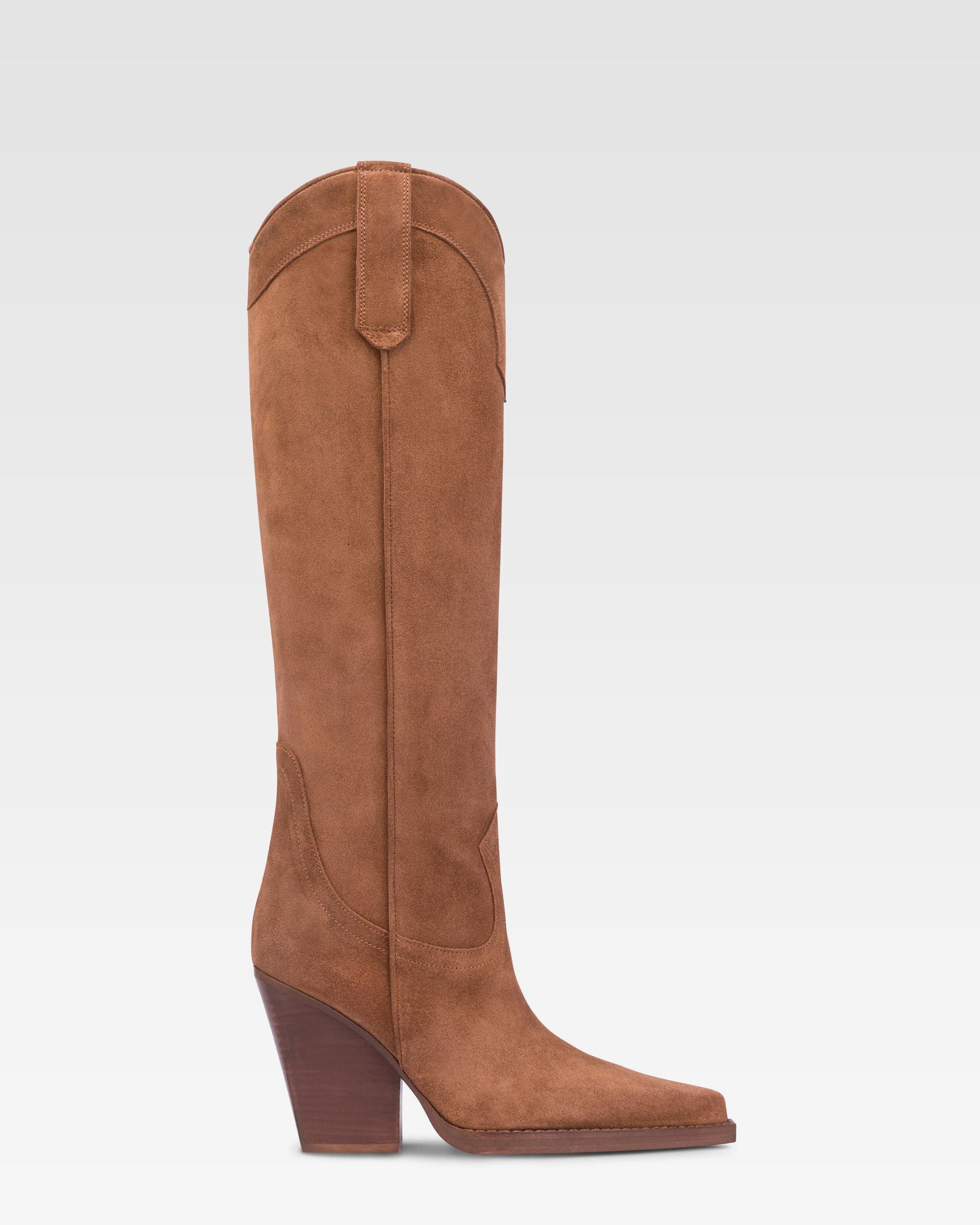 Pointed knee-high boots in smooth dark brown leather Paris Texas