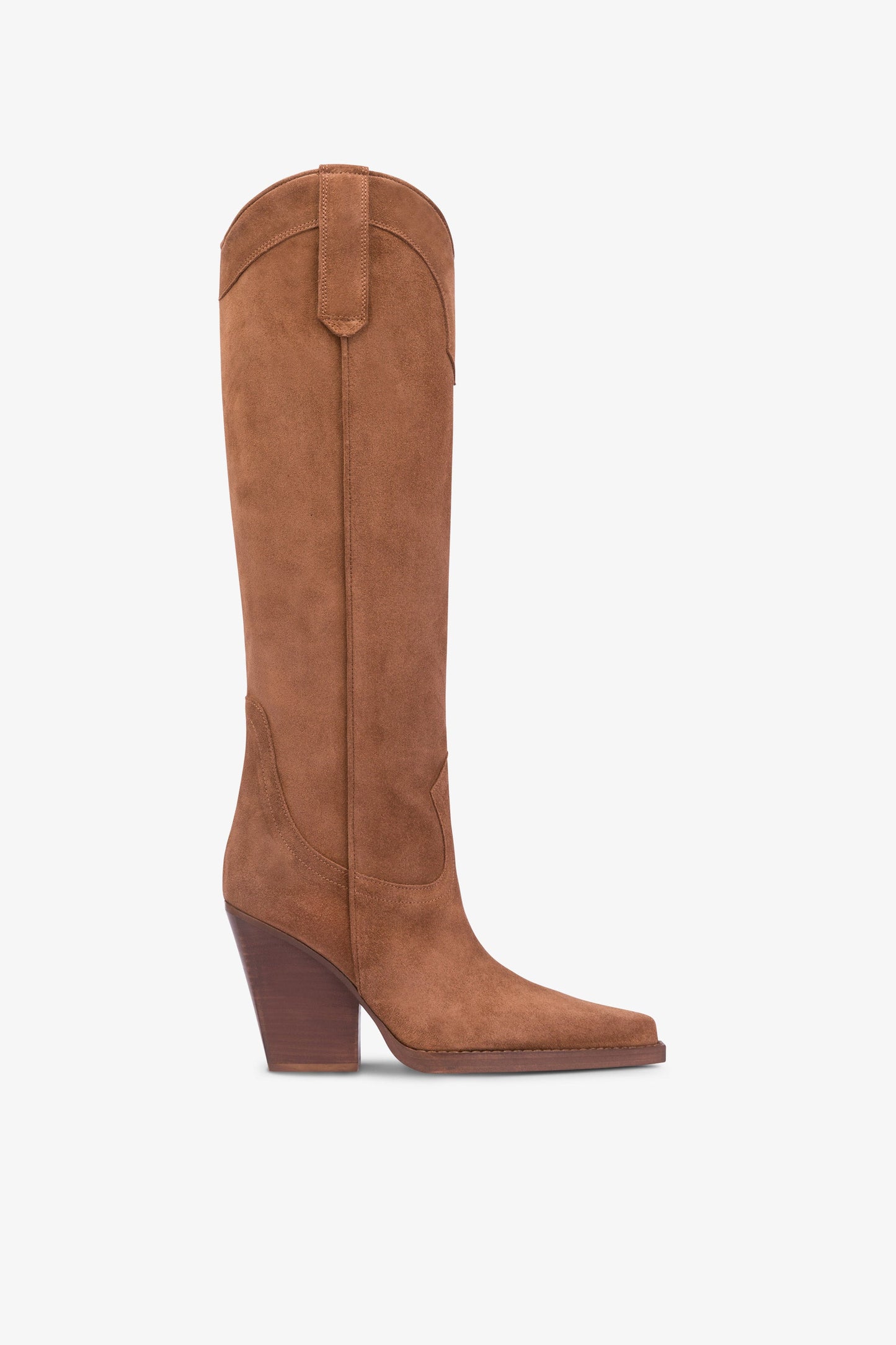 Bottes pointues au genou en cuir lisse marron fonce