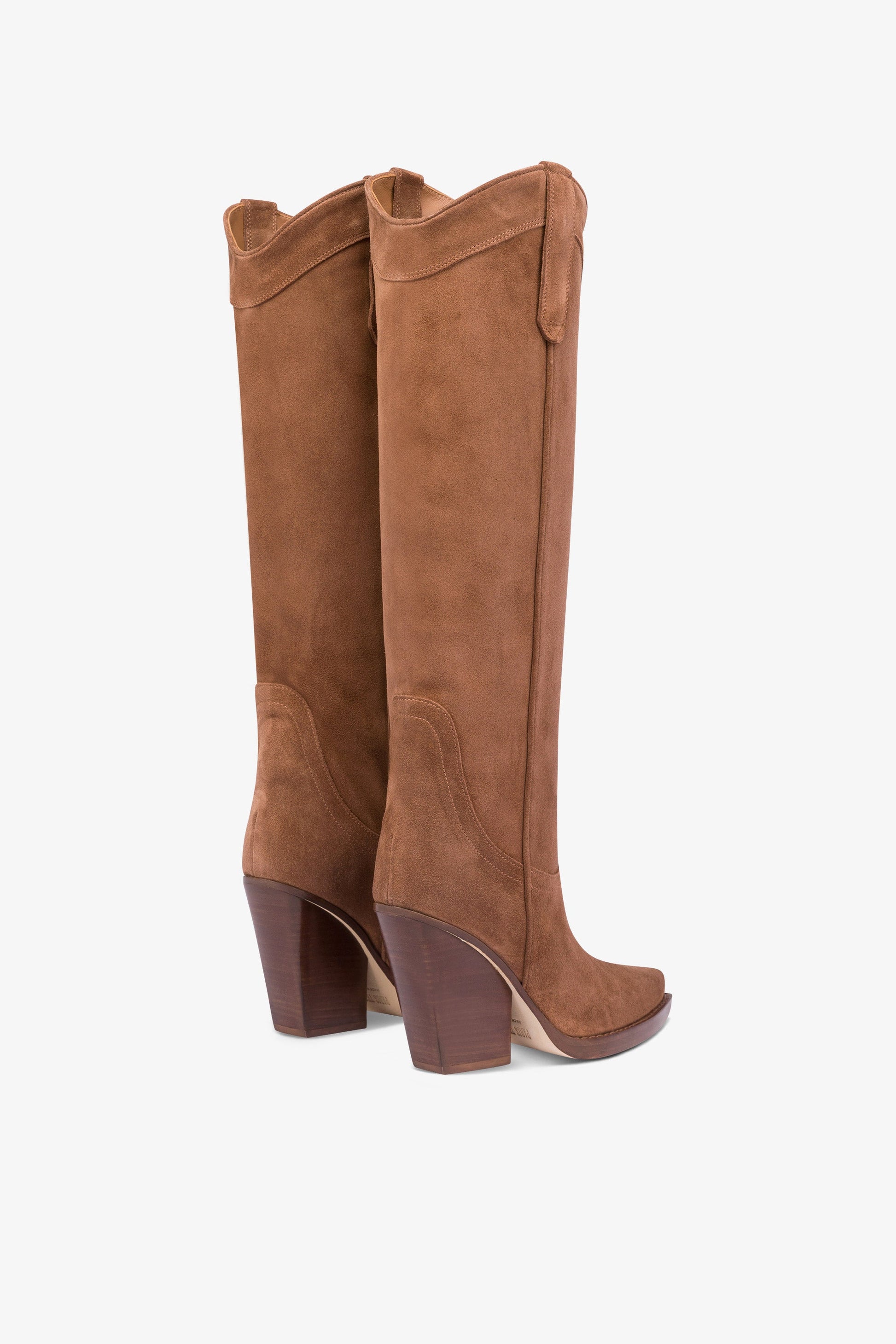 Pointed knee-high boots in smooth dark brown leather