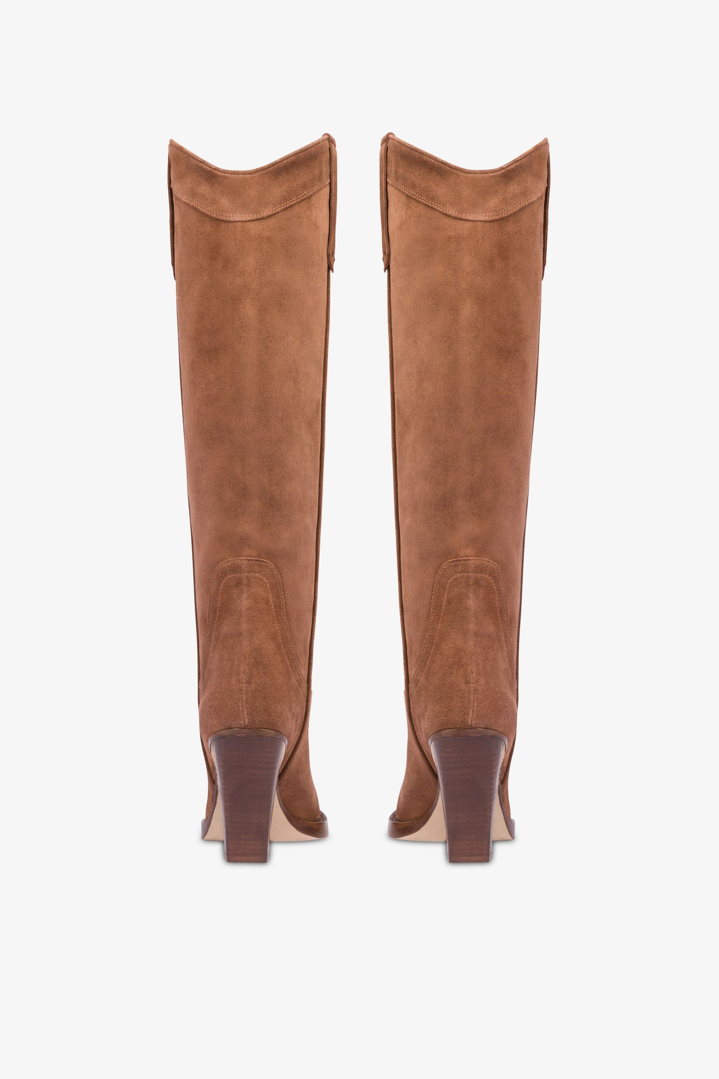 Bottes pointues au genou en cuir lisse marron fonce