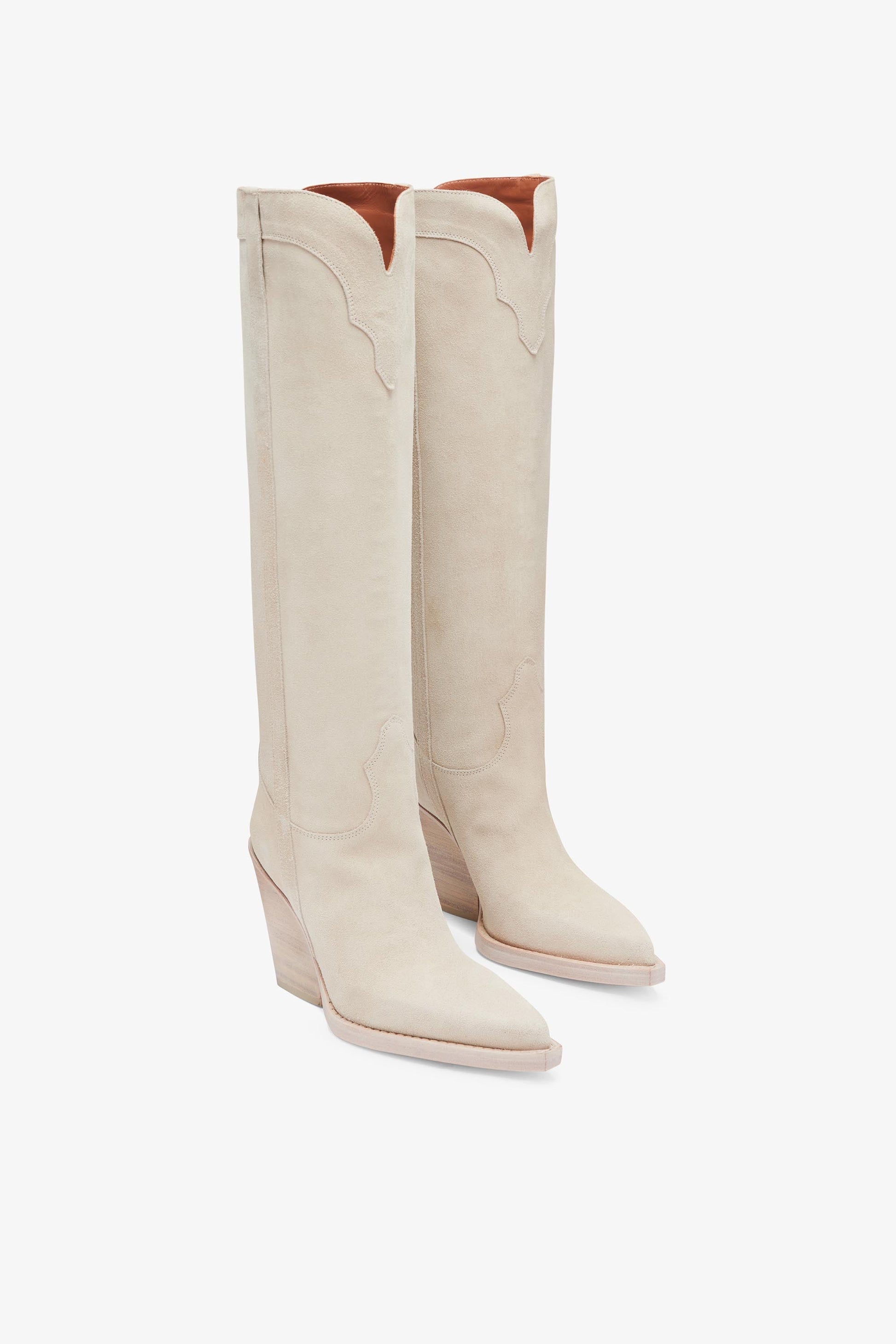 Botas en ante de piel de becerro blanco angora