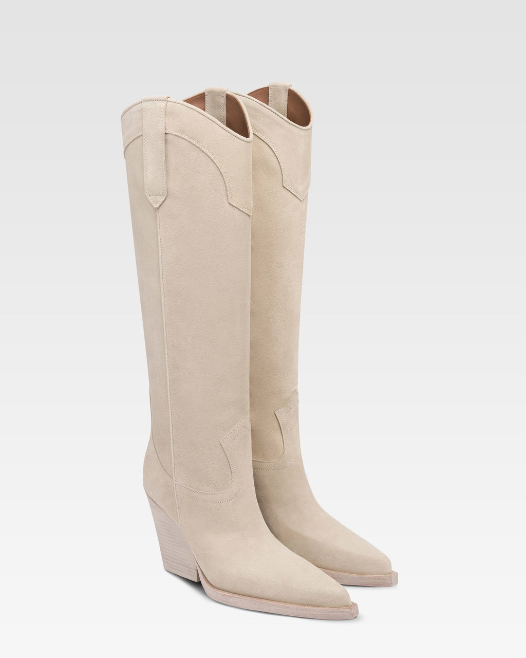 Stiefel aus angorafarbenem Kalbsveloursleder