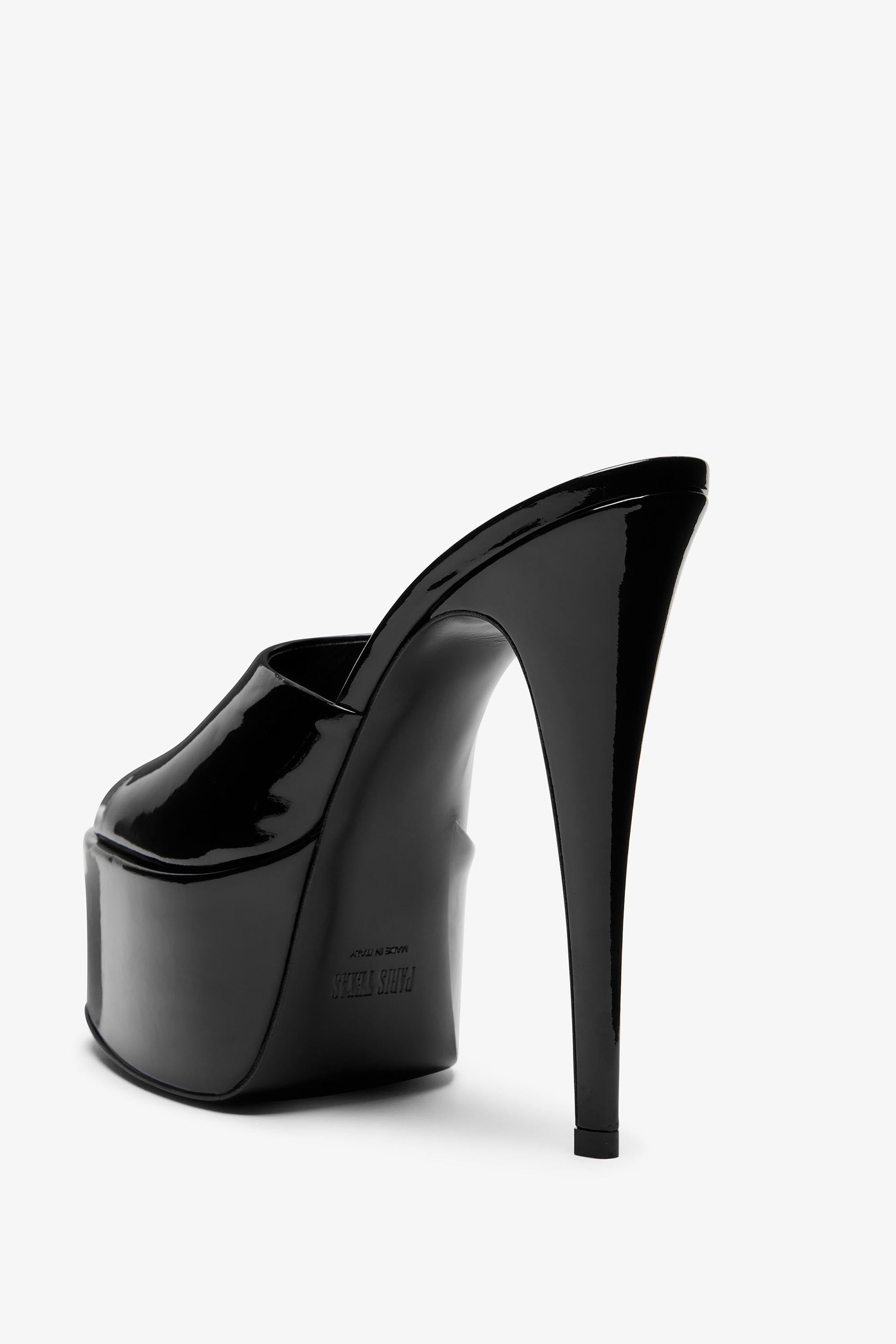 Black patent leather platform mules